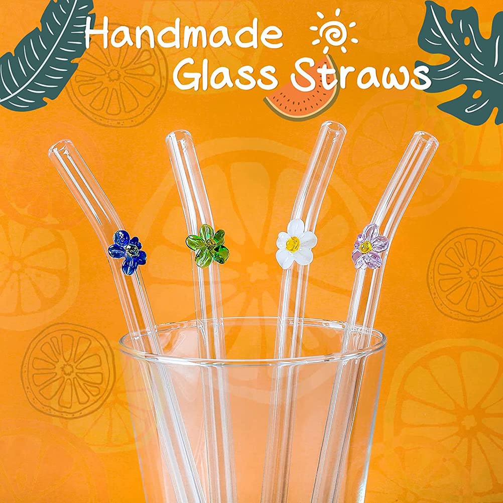 5PCS Colorful Reusable Glass Straws with Cleaning Brush - Shatterproof Bendable Drinking Straws for Smoothies, Milkshakes, Juices, Tea & Cocktails | Eco-Friendly Home & Party Use