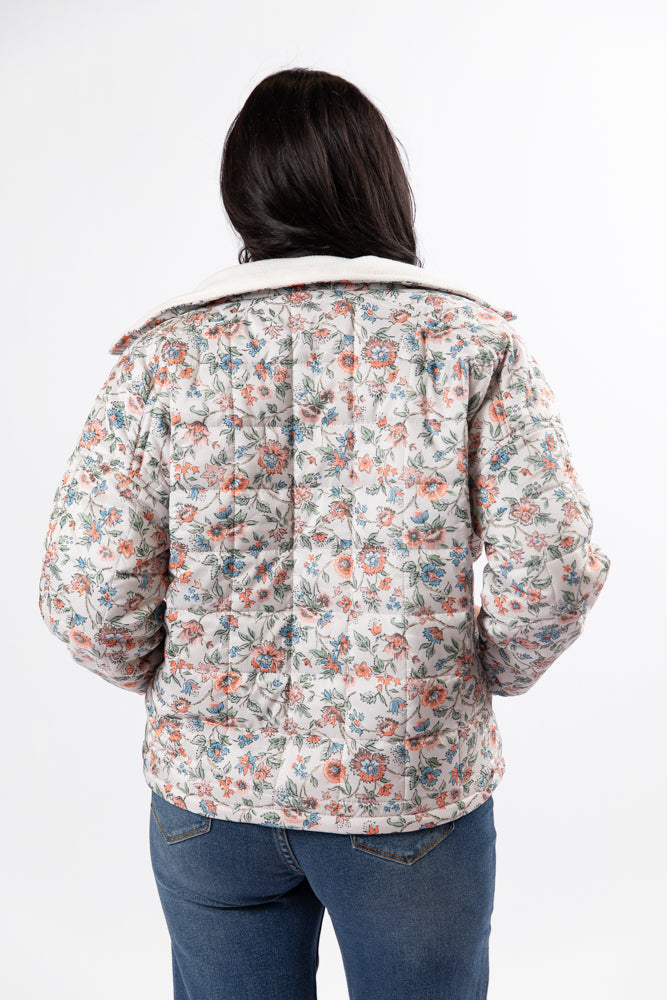 Vail Valley Pink Ivory Multi Floral Quilted Zip Up Jacket for Women - Lightweight Spring Outerwear for Hiking, Travel & Casual Wear - FINAL SALE