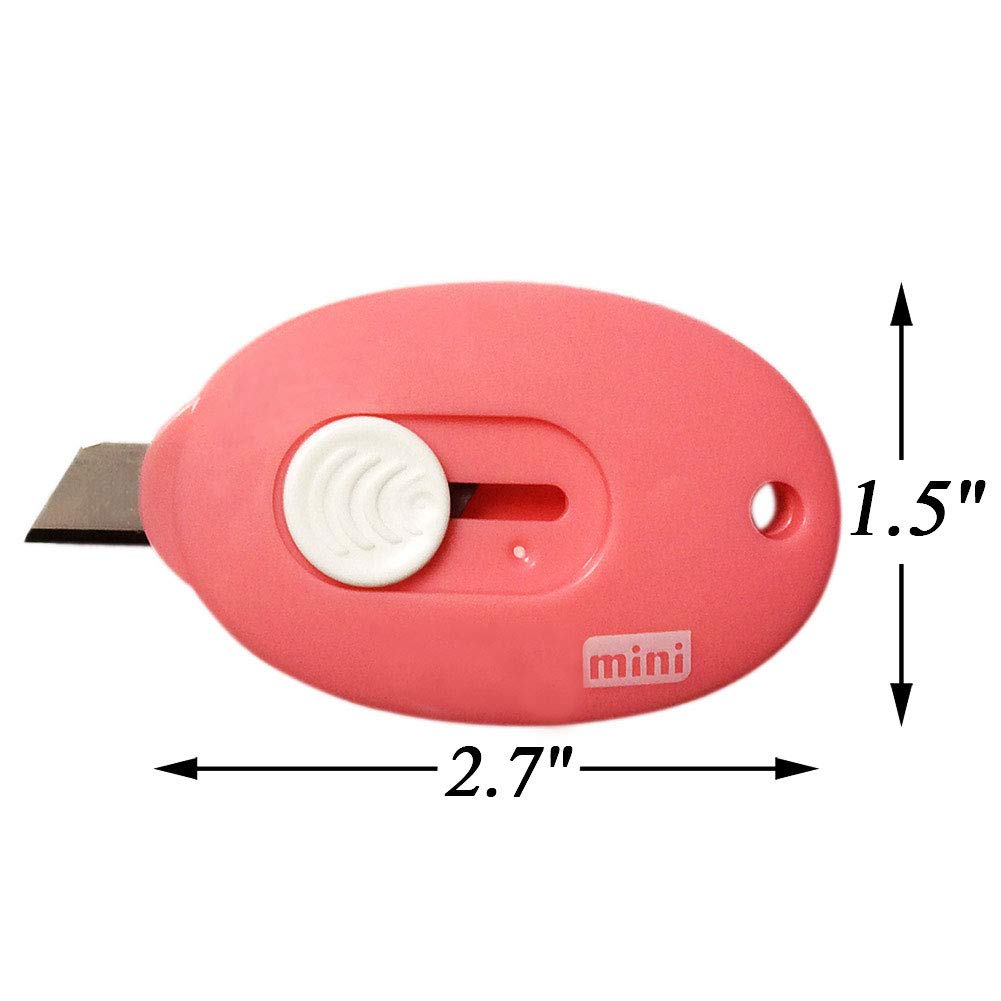 Retractable Utility Knife Set - 3PC Mini Box Cutter with Letter Opener (Blue, Pink, White) for Office, Warehouse & Craft Projects