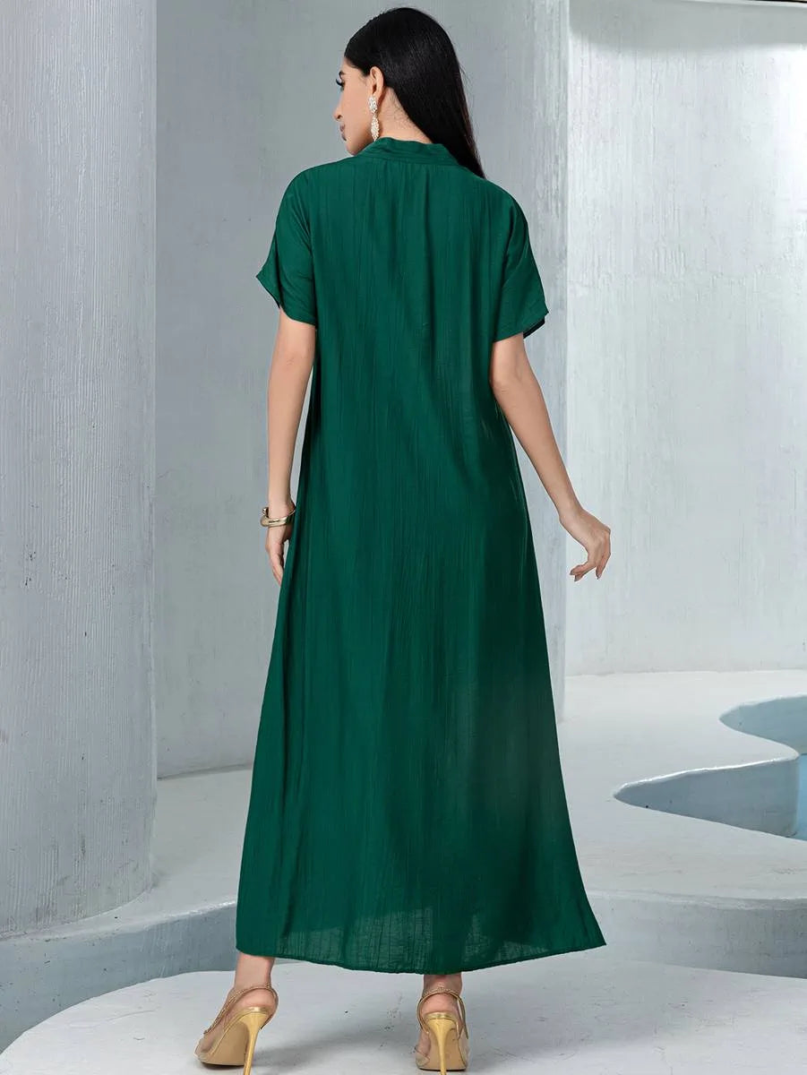 Elegant 2-Piece Lace Trim Caftan Dress Set for Women - Perfect for Eid, Parties, and Special Occasions | Comfortable & Stylish Outfit #255233