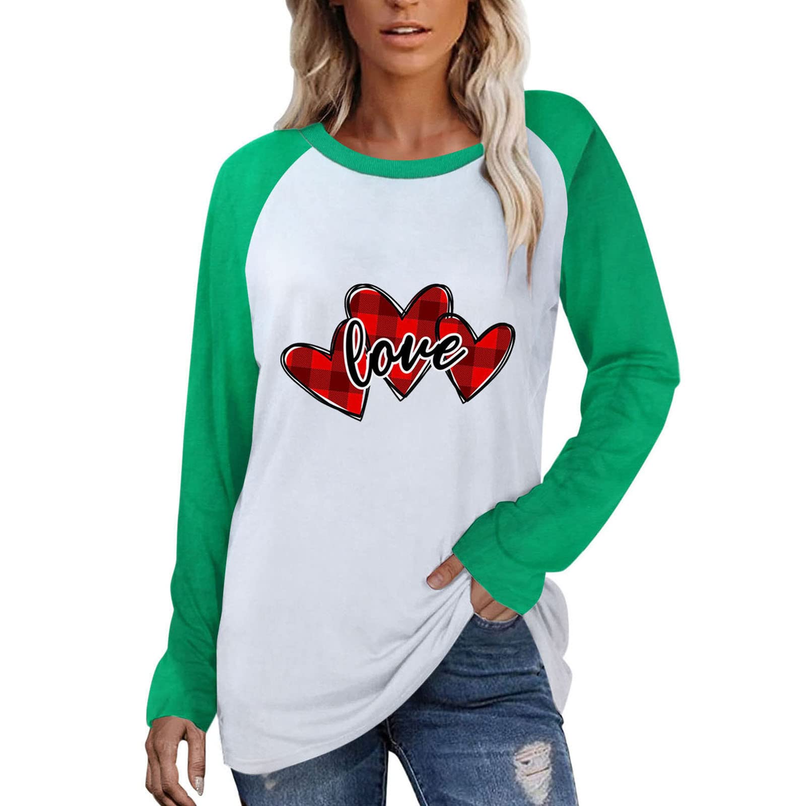 Valentine's Day Heart Print Long Sleeve Blouse for Women - Romantic Love Theme T-Shirt Top - Perfect for Date Nights, Gifts & Summer Fashion