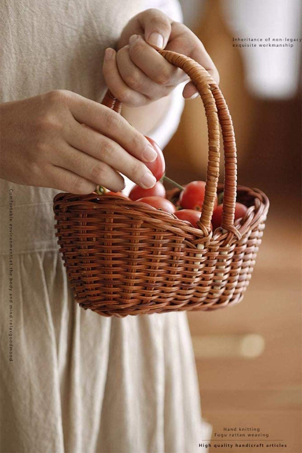 Natural Woven Willow Picnic Basket with Handle - Oval Wicker Hamper for Outdoor Parties, Picnics, Fruit Serving, and Flower Storage | Perfect for Beach, Garden, and Camping Trips