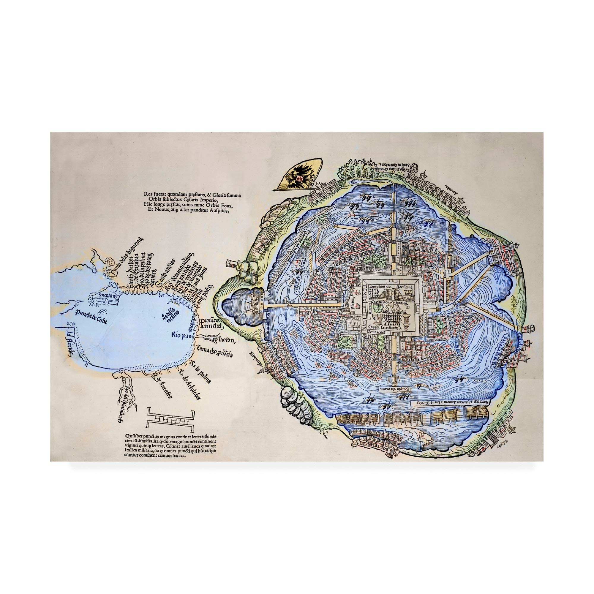 Trademark Fine Art - 30x47 Aztec Capital Tenochtitlan Spanish School Painting - Wall Decor for Living Room, Office & Historical Art Lovers