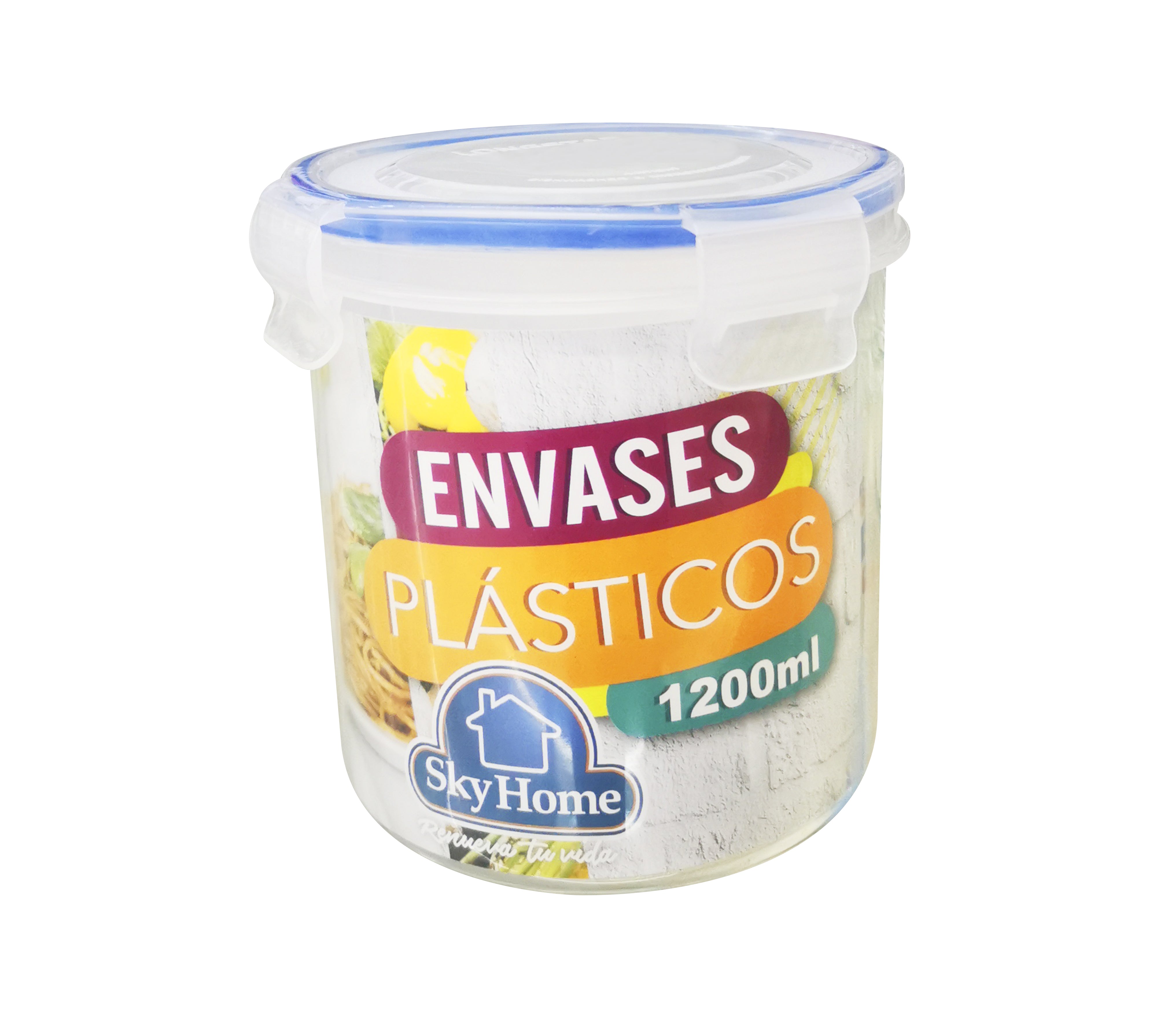 1200ml Round Airtight Plastic Food Storage Container with High Lid - Sky Home - Perfect for Meal Prep, Leftovers & Pantry Organization