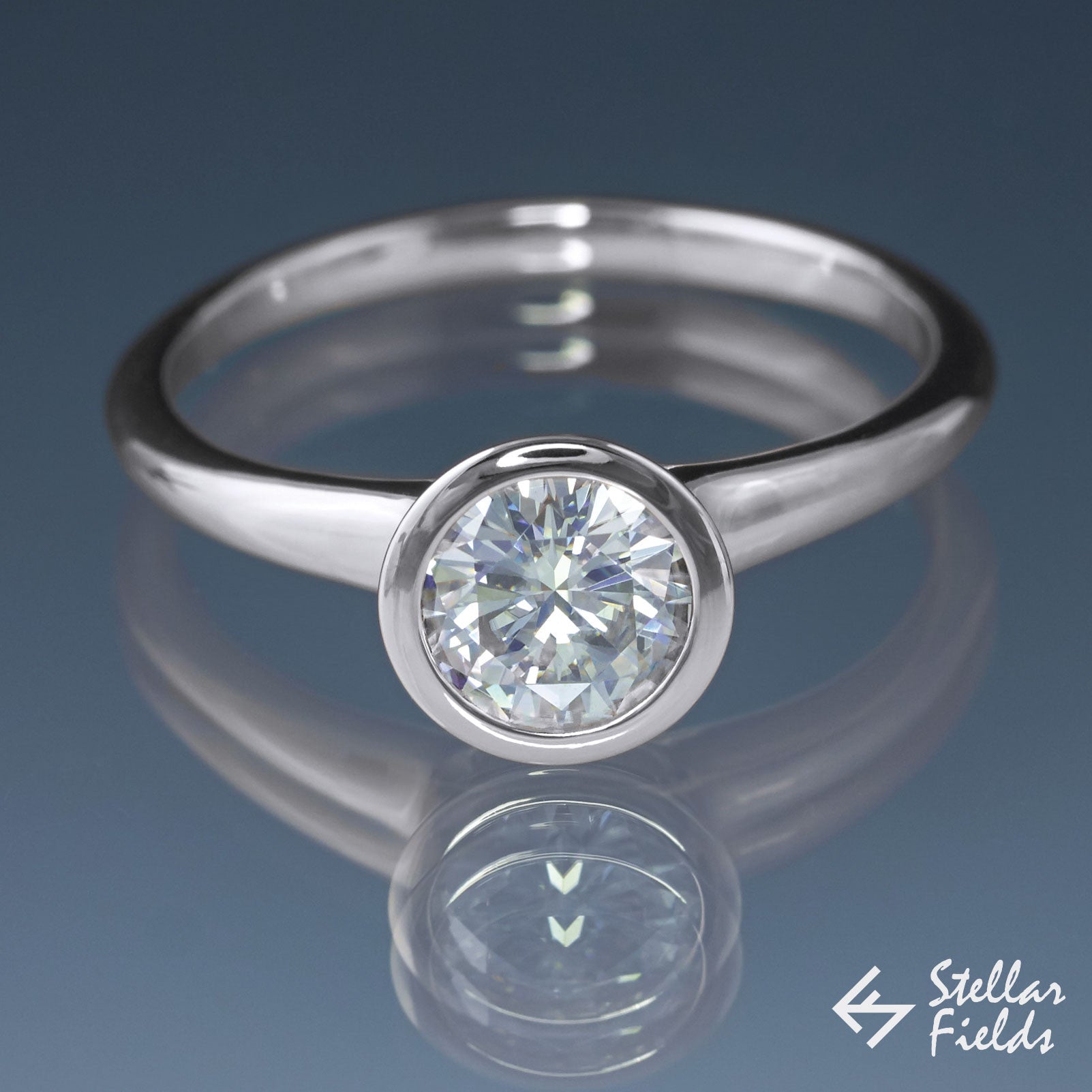 Forever One Moissanite Bezel Engagement Ring for Women - 1.5ct Round Cut Solitaire Wedding Band, 14K White Gold Promise Ring - Perfect for Proposals, Anniversaries & Bridal Jewelry Gifts