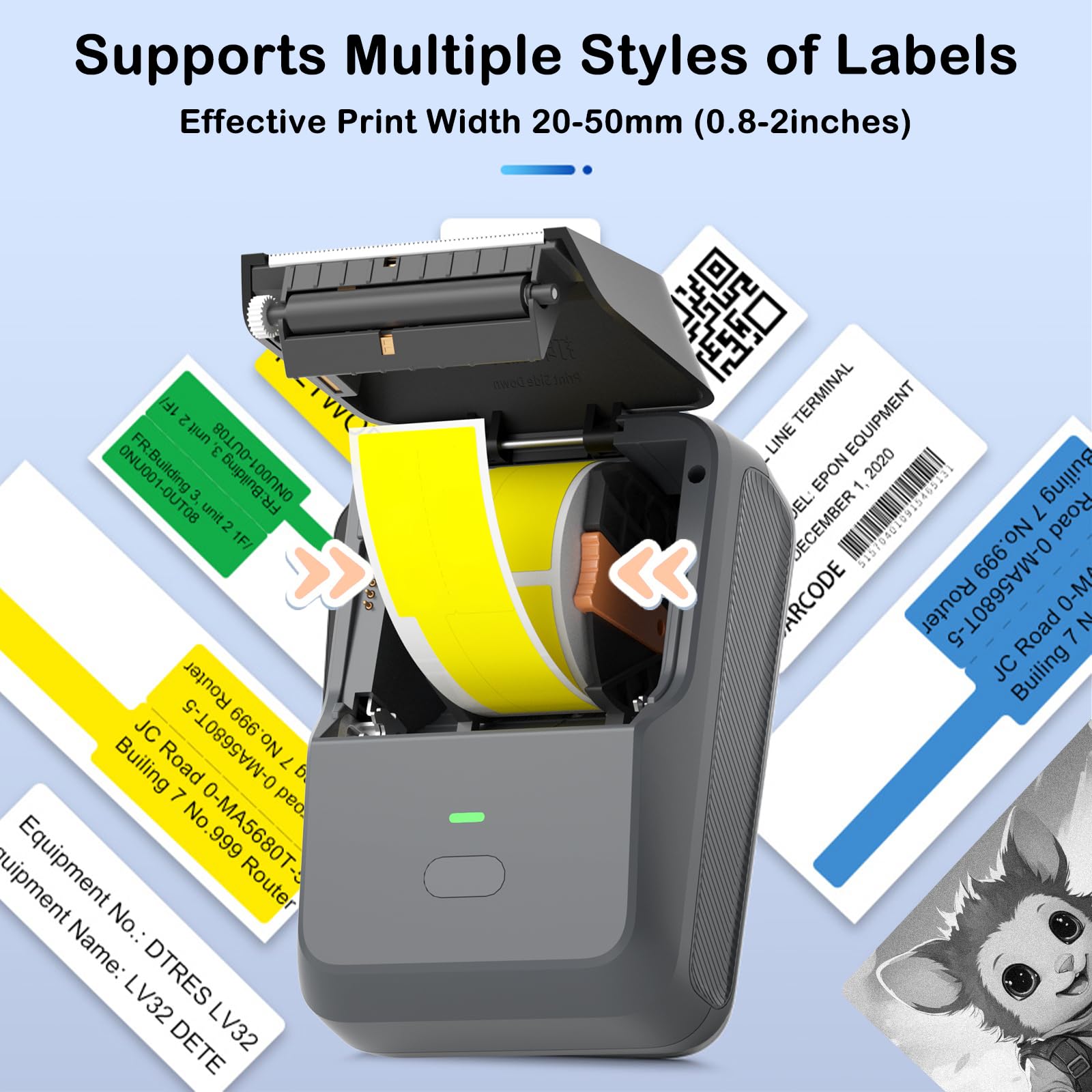 Portable Bluetooth Label Maker for Small Business - Auto Scan Thermal Barcode Printer with 50x30mm Tape & 300 Labels (Gray) - Ideal for Shipping, Office, Home & Inventory Organization