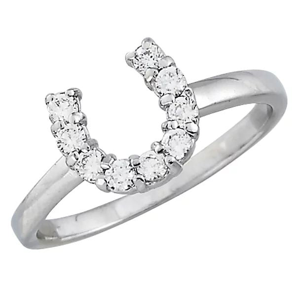 Sterling Silver Horseshoe Ring with Clear CZ Stones - Elegant Jewelry for Good Luck & Protection - Perfect for Gifts, Weddings, and Everyday Wear