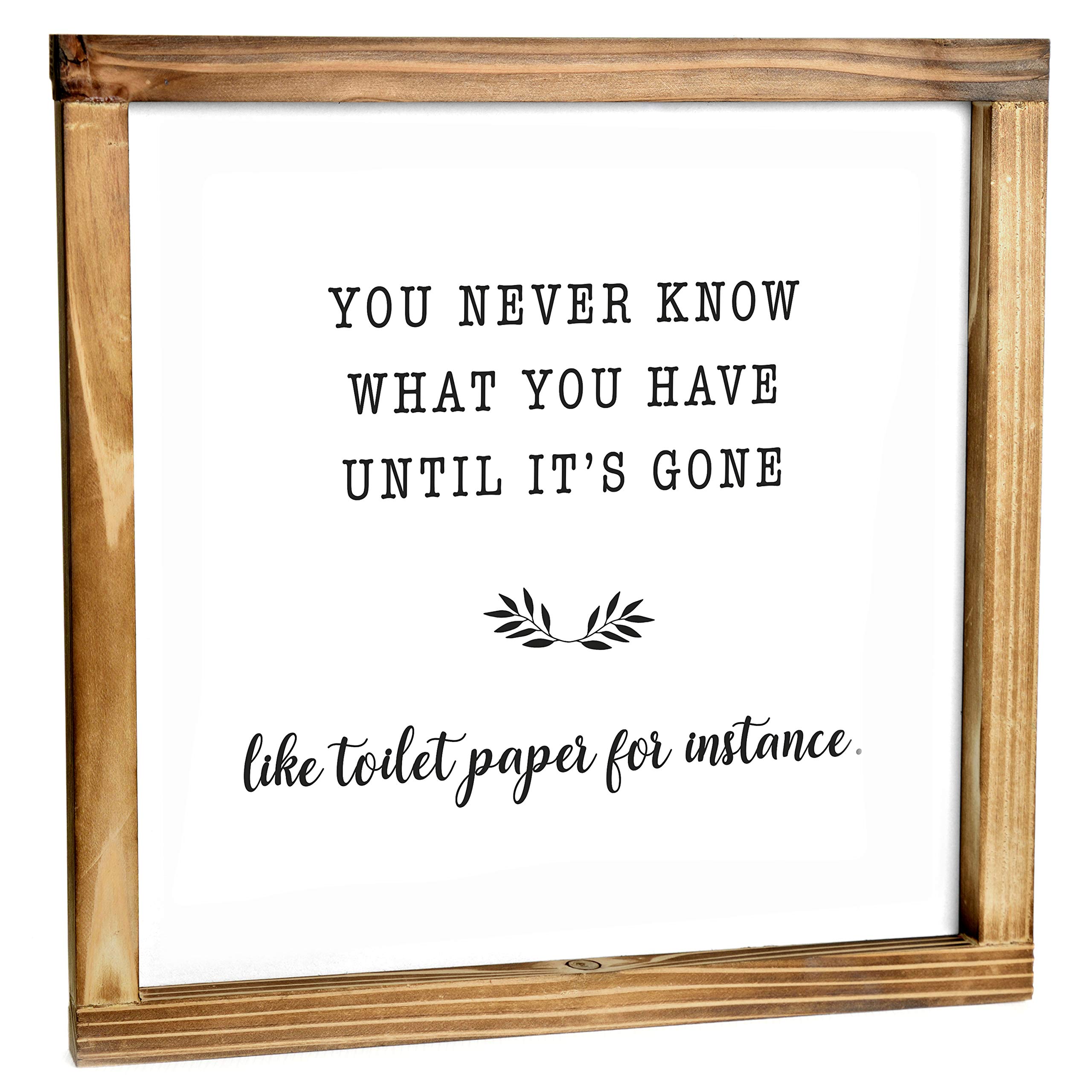 Rustic Farmhouse Bathroom Sign - 12x12 Inch Funny Toilet Paper Wall Decor for Bathroom Shelf | Farmhouse & Vintage Bathroom Decor | Perfect for Farmhouse, Rustic, or Vintage Style Bathrooms