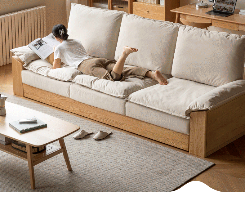 Solid Oak Wood Floor-to-Ceiling Tall Sofa - Modern Living Room Furniture for Small Spaces & Apartment Decor