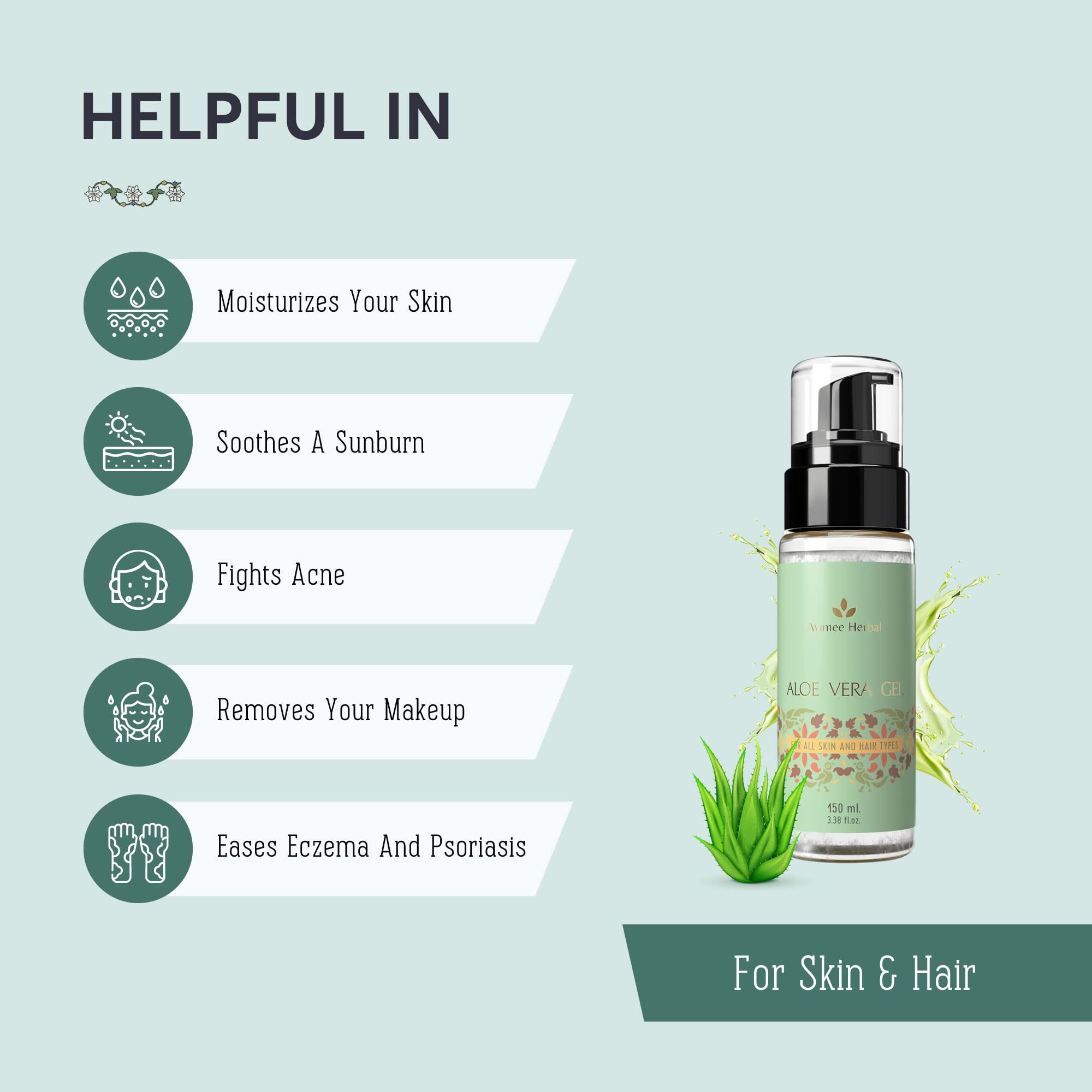 Avimee 100% Pure Aloe Vera Gel for Face, Skin & Hair Care - 150ml | Hydrating, Moisturizing & Soothing Gel with Vitamin E | Natural Skin Repair for Sunburn, Acne, Dry Skin & Hair Treatment | Perfect for Daily Skincare Routine & After Sun Care