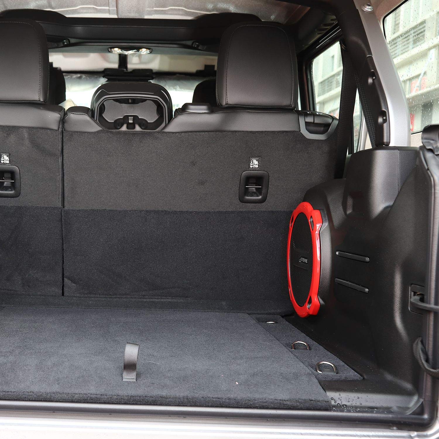 JeCar ABS Trunk Subwoofer Speaker Trim Cover - Interior Accessory Compatible with Jeep Wrangler 2018-2023 JL JLU Rubicon (Red) | Enhanced Bass Protection & Stylish Upgrade for Off-Road Adventures