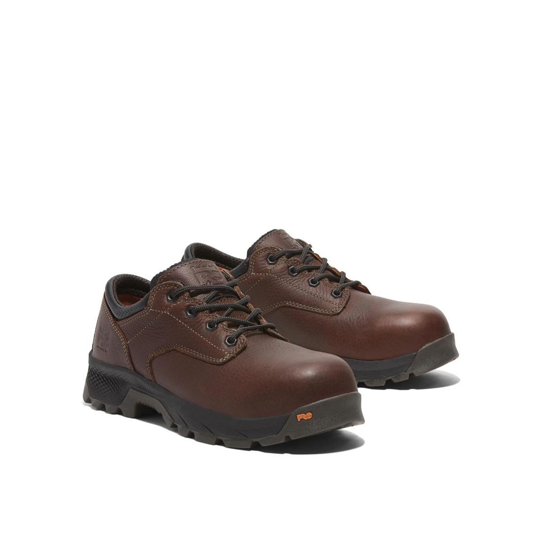 Titan Ev Composite Toe Oxford Work Shoes for Men - Safety Work Boots with Slip Resistant & Electrical Hazard Protection - Brown Leather Steel Toe Shoes for Construction, Warehouse & Industrial Work