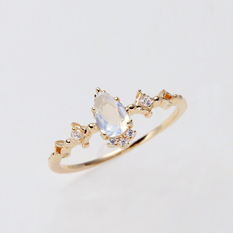 Dainty Pear Shape Moonstone Promise Rings for Women - Elegant Sterling Silver Engagement Ring, Gift for Her | HJZB 275 | Perfect for Anniversaries, Valentine's Day & Special Occasions