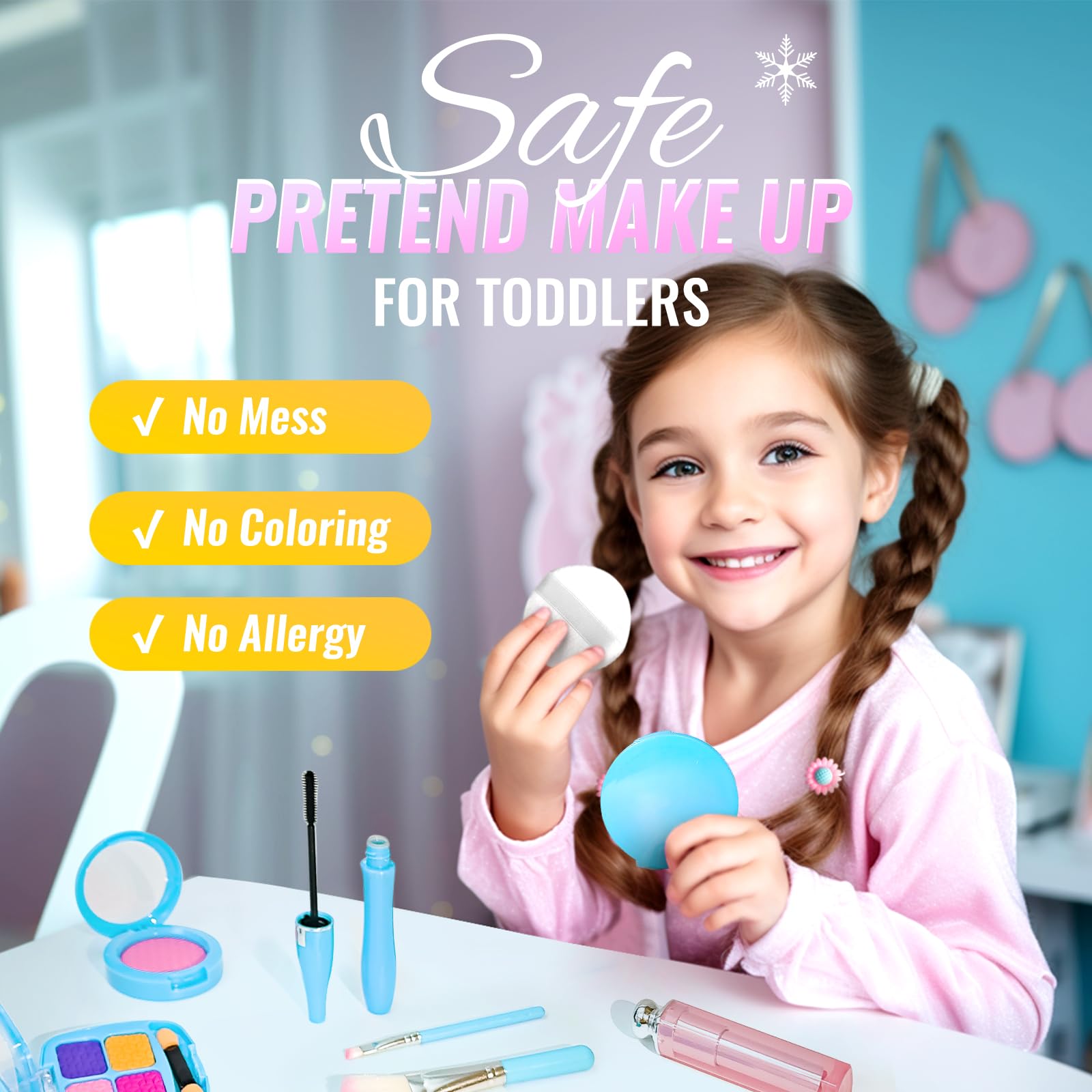INNOCHEER Pretend Play Makeup Set for Toddlers & Kids - Frozen Themed Toy Cosmetic Kit for Girls Age 3-8 - Safe Non-Toxic Fake Makeup for Dress Up & Role Play - Perfect Birthday, Christmas & Princess Gift for Little Girls - Great for Pretend Play, Tea Parties & Dress-Up Games