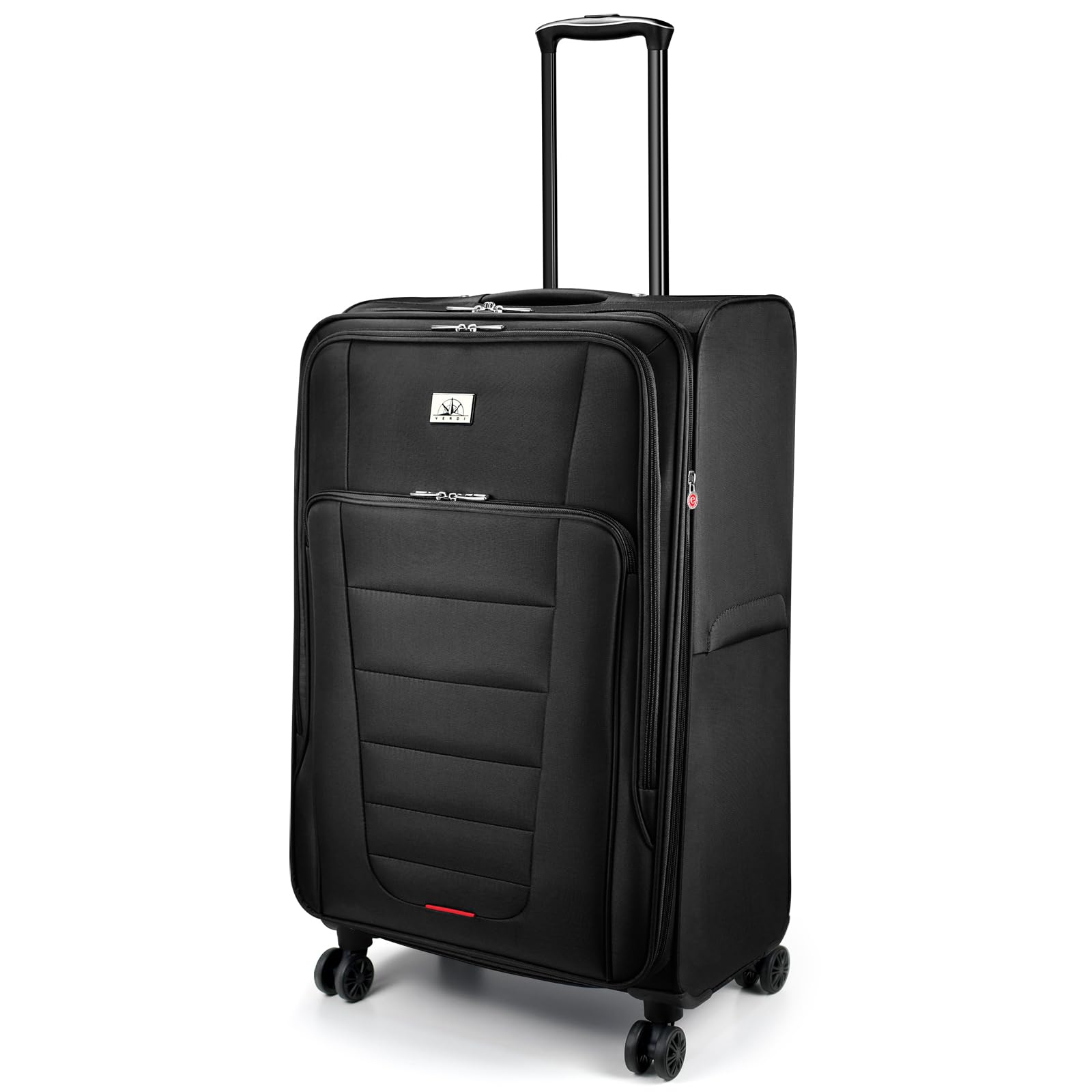 Verdi 28 Inch Expandable Lightweight Softside Luggage with 360° Spinner Wheels - Large Checked Suitcase for Travel (Black) | Perfect for International Flights & Long Trips