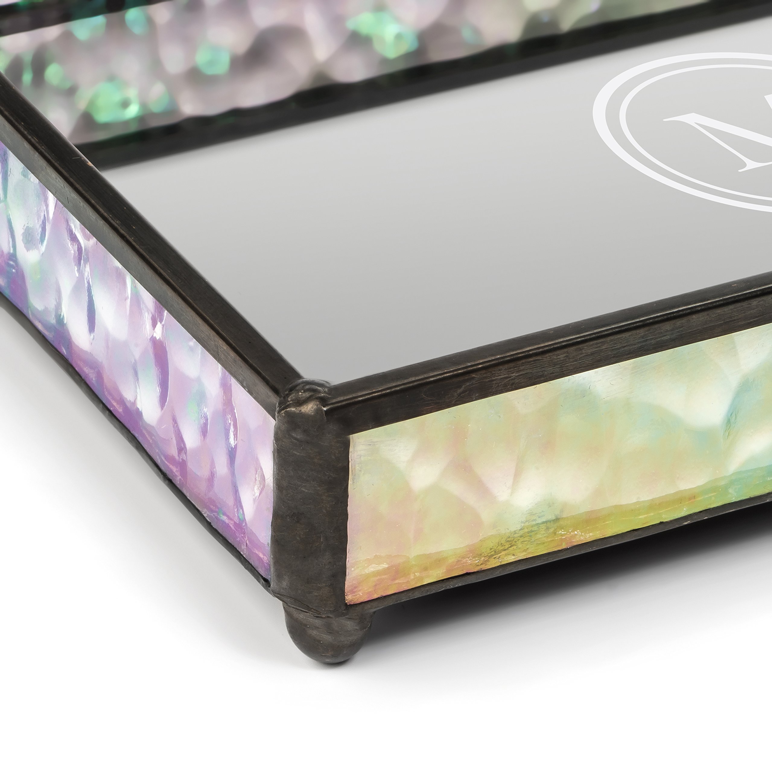 Personalized Glass Jewelry Tray with Mirrored Bottom - Engraved Monogram Dresser Organizer for Necklaces, Rings & Earrings - Perfect for Vanity, Bathroom & Gift Giving