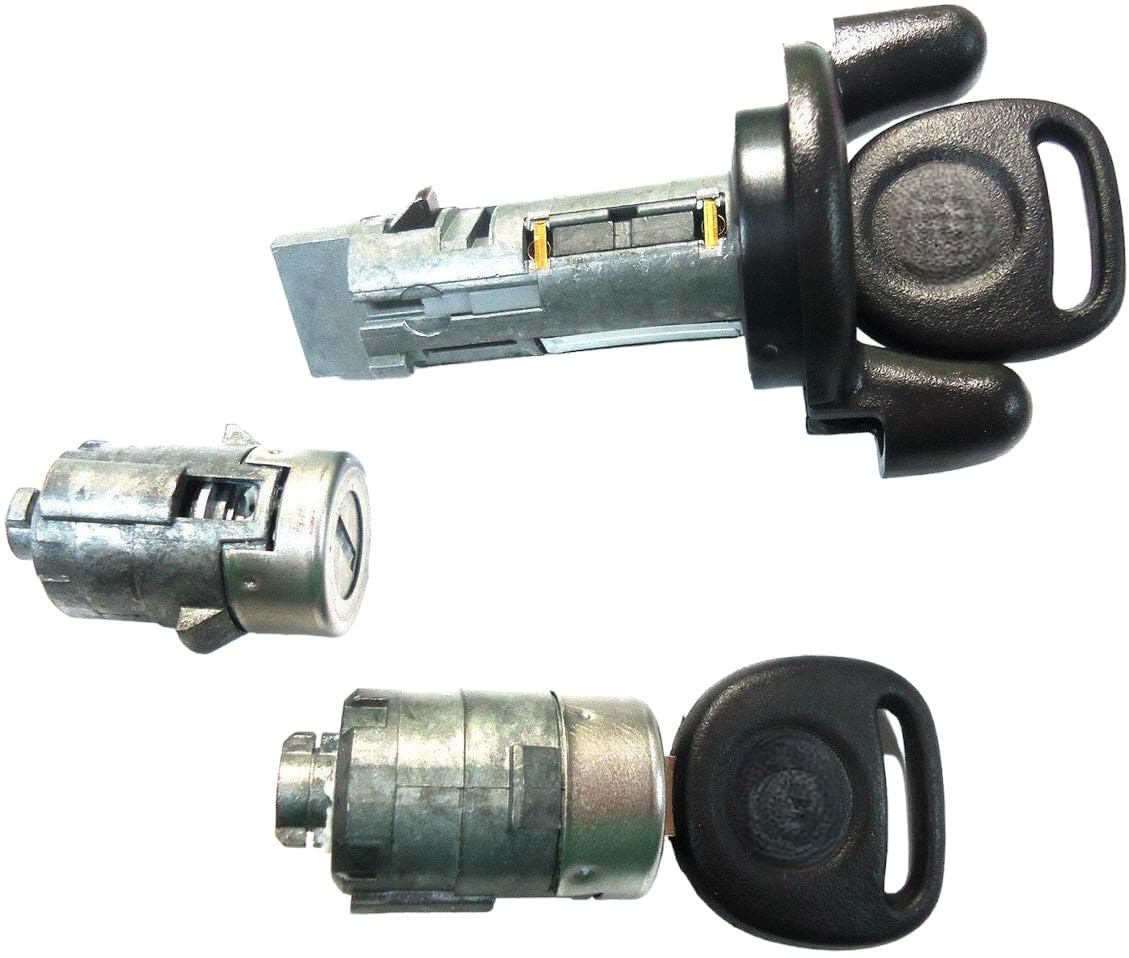 2001 GMC Sierra OEM Ignition Switch Lock Cylinder with 2 Front Door Lock Cylinders & 2 Logo Keys - Complete Lock Set Replacement for Enhanced Vehicle Security