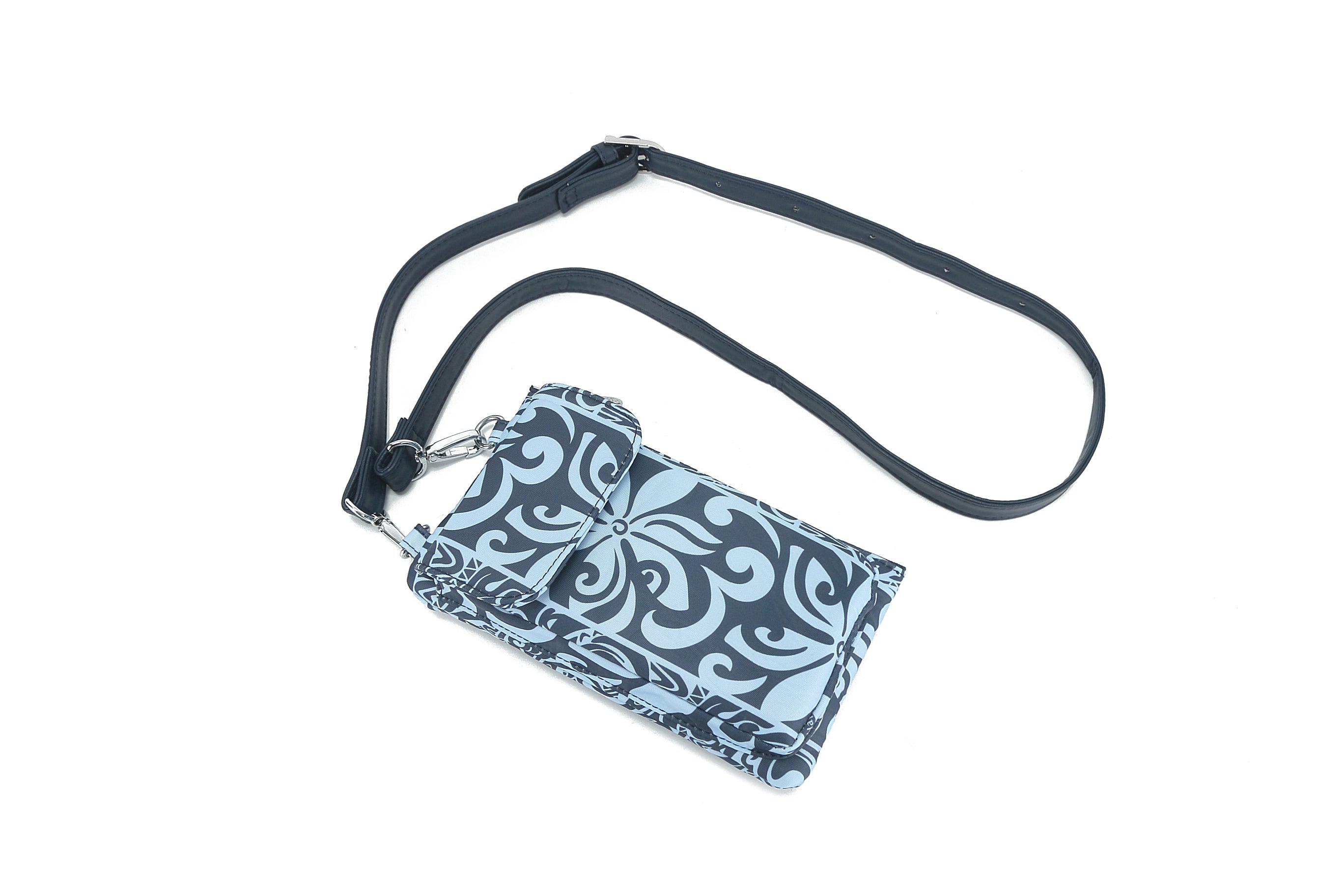 Anna Keʻolu Tapa Tiare Teal Crossbody Phone Wallet for Women - RFID Blocking & Multi-Pocket Design - Perfect for Travel, Shopping, and Everyday Use