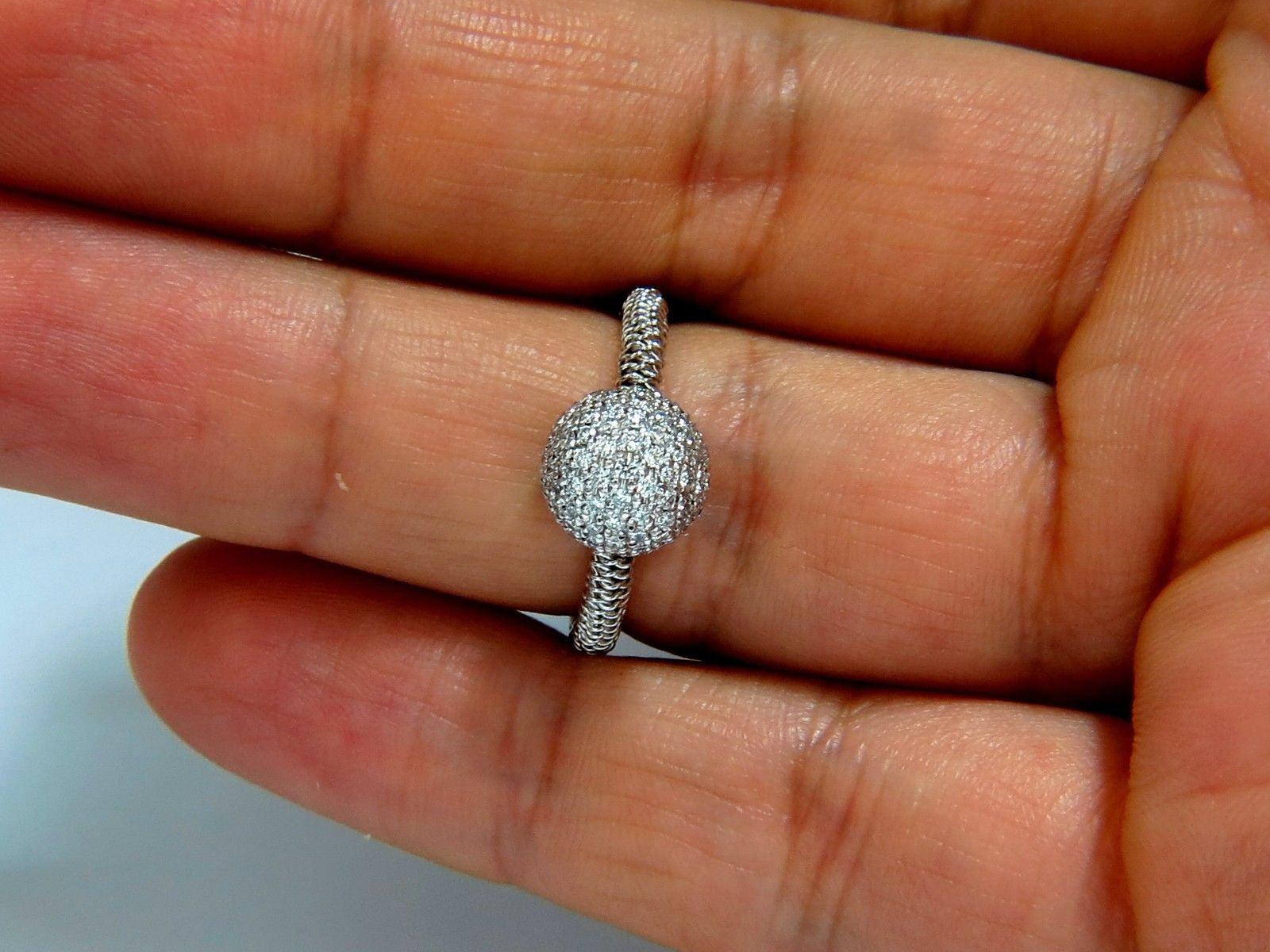 0.76ct Diamond Bead Set Ball Ring - 18K Gold Coil Wire Wrapped Shank (G/VS) - Elegant Jewelry for Weddings, Anniversaries & Special Occasions