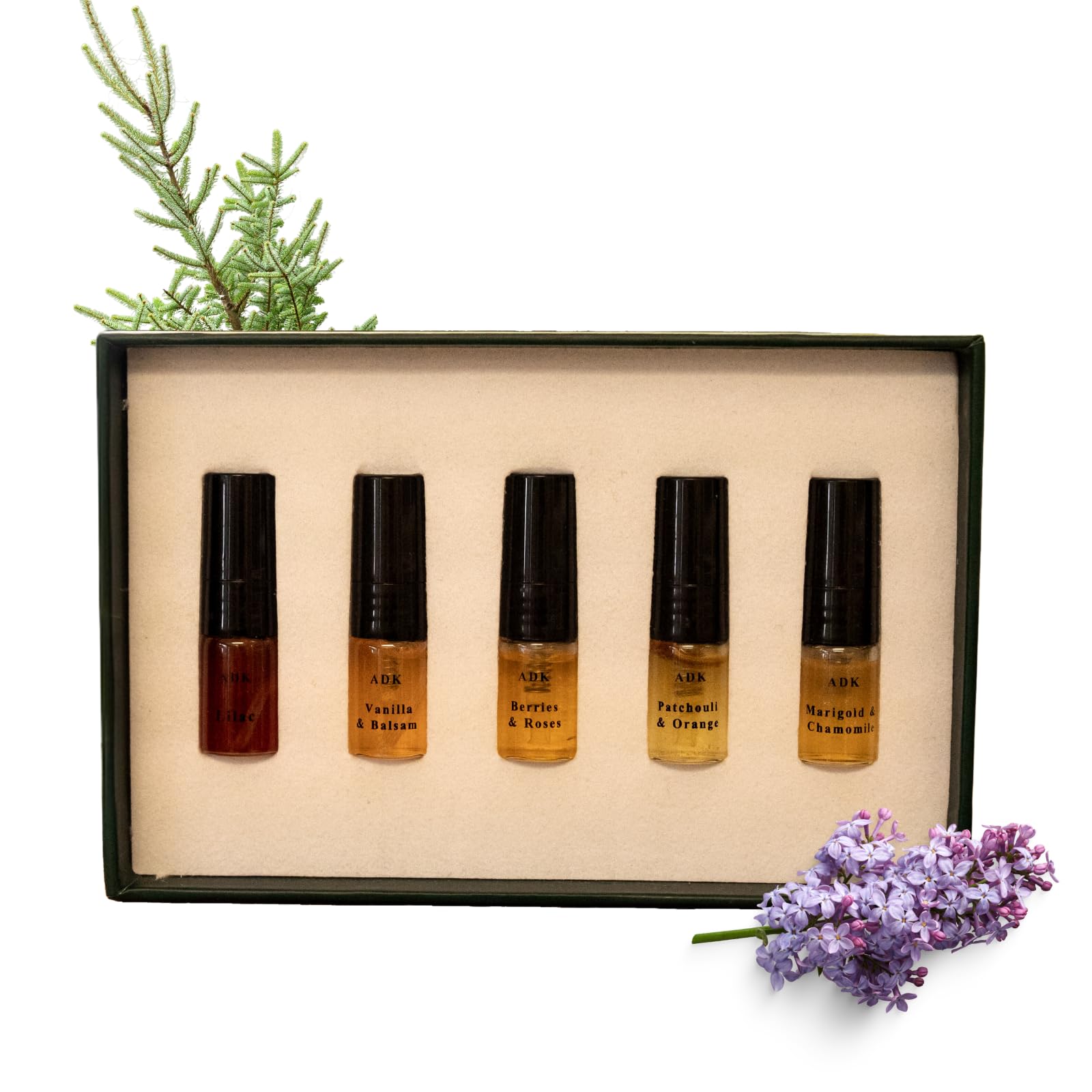 ADK Botanical Perfume Discovery Set - Natural Hypoallergenic Fragrance Spray for Women & Men | Lilac, Patchouli & Orange, Marigold & Chamomile, Berries & Roses, Vanilla & Balsam | Perfect for Gifts, Travel & Daily Wear