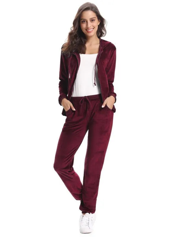 Women's Soft Velvet Two-Piece Jogger Set - Lounge & Sleepwear for Comfortable Home Wear, Casual Outings & Travel