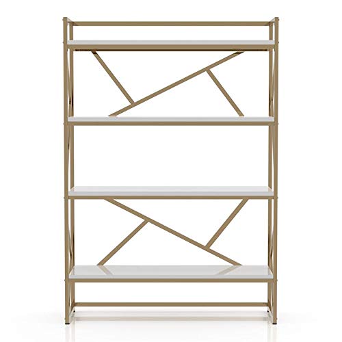 Furniture of America Bettallo Contemporary Metal 4-Shelf Bookcase in Champagne - Stylish Storage Solution for Living Room, Office & Bedroom Organization