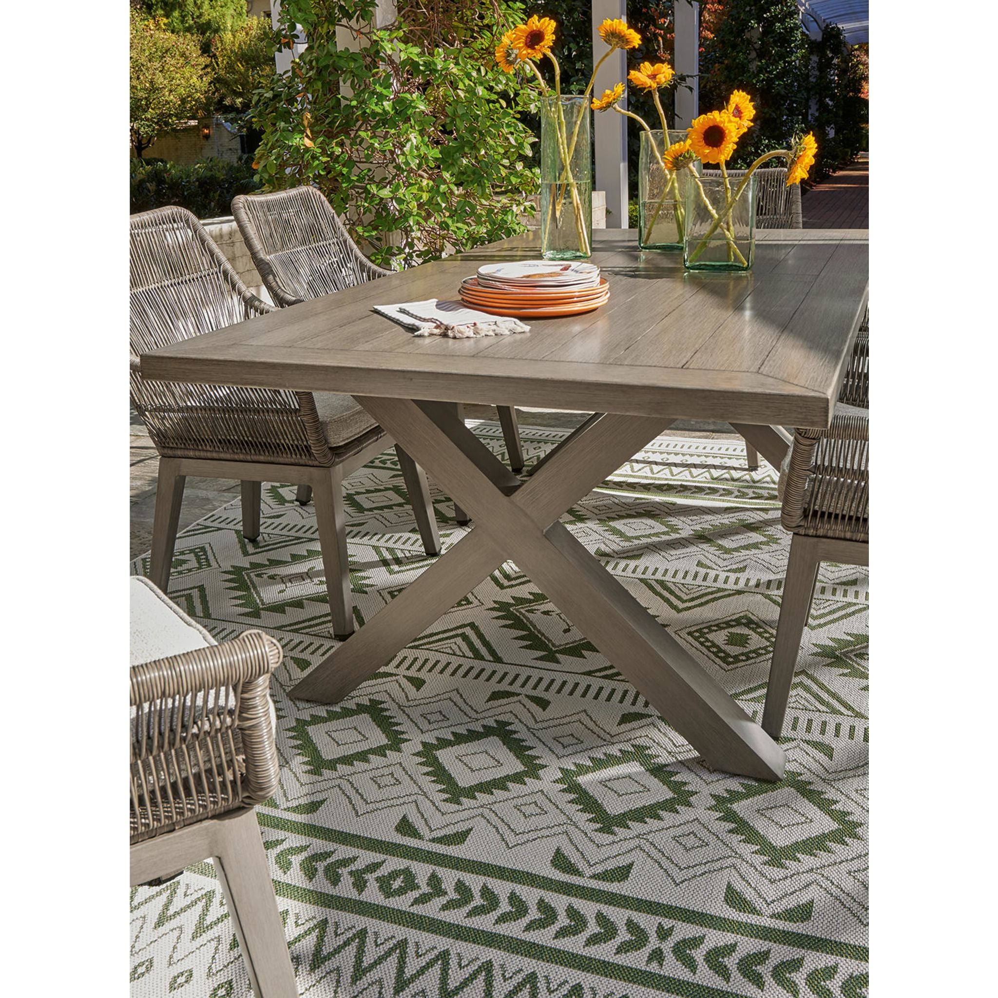 Beachfront Outdoor Rectangle Dining Table - Weather-Resistant Beige Patio Furniture for Poolside, Garden, and Backyard Dining