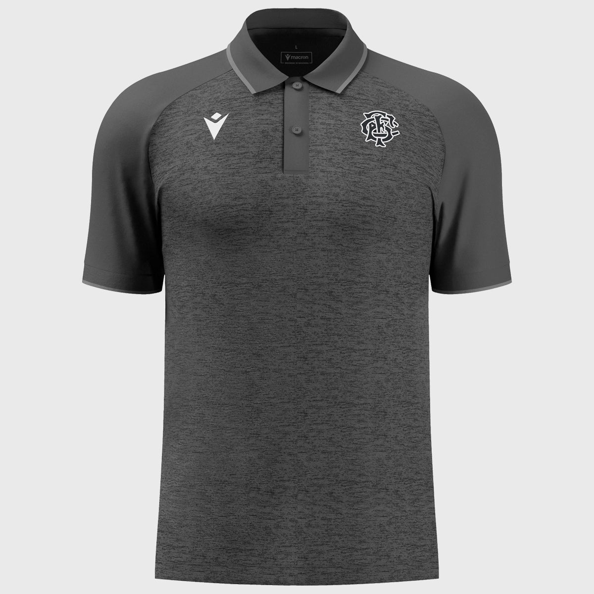 Macron Barbarians Rugby Staff Poly Polo Shirt - Grey 2025 Edition | Breathable Performance Jersey for Rugby Training & Fan Support