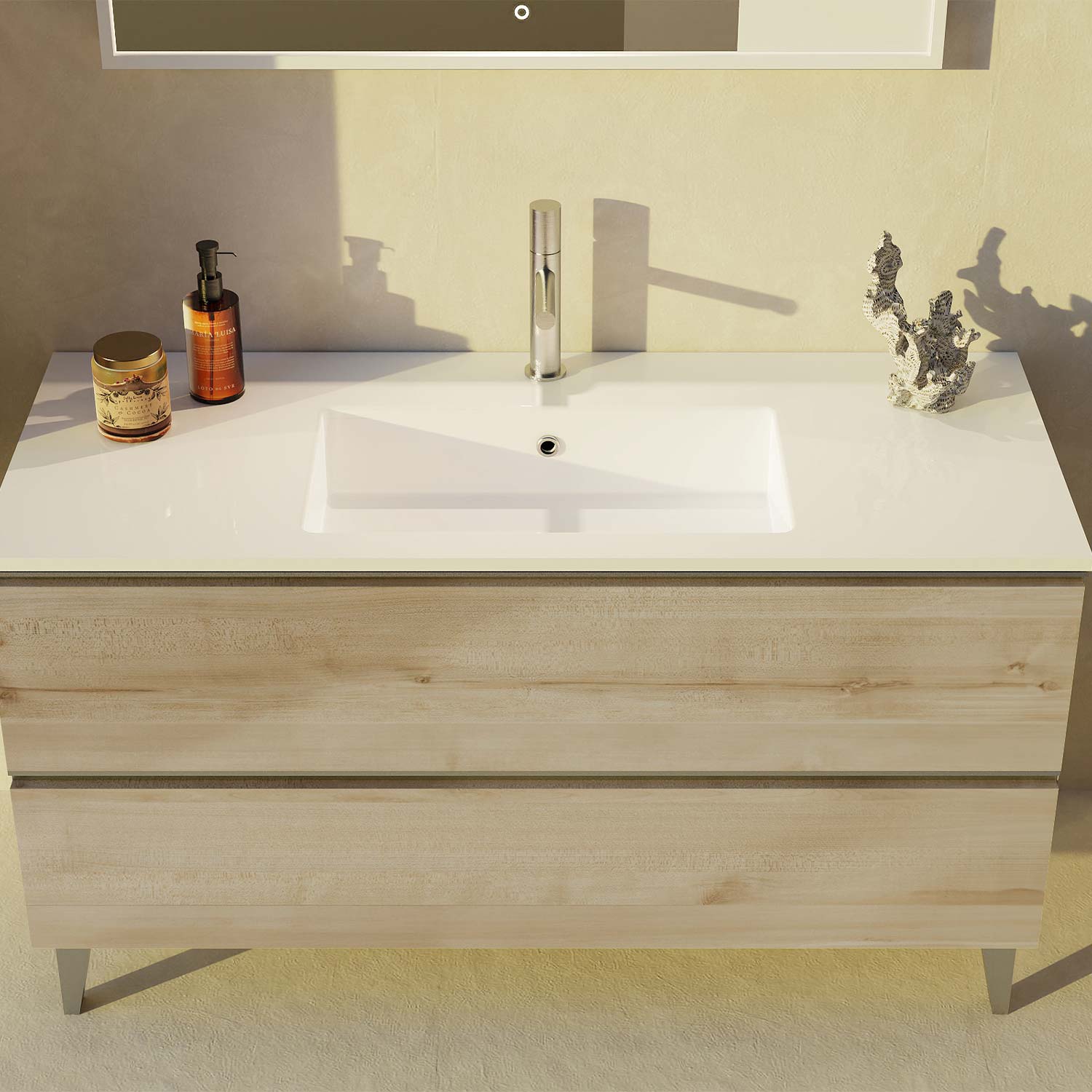 Granada Single Vanity with 2 Drawers and Basin - Modern Bathroom Sink Cabinet for Small Spaces, Home & Apartment Use