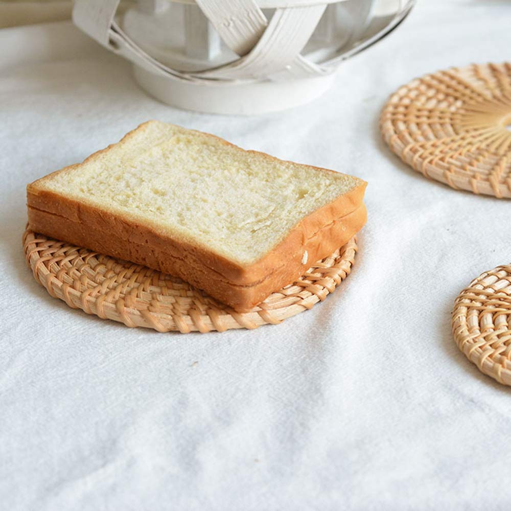 Handwoven Rattan Coaster Set - Round Cup & Bowl Pad for Kitchen & Dining (10cm)
