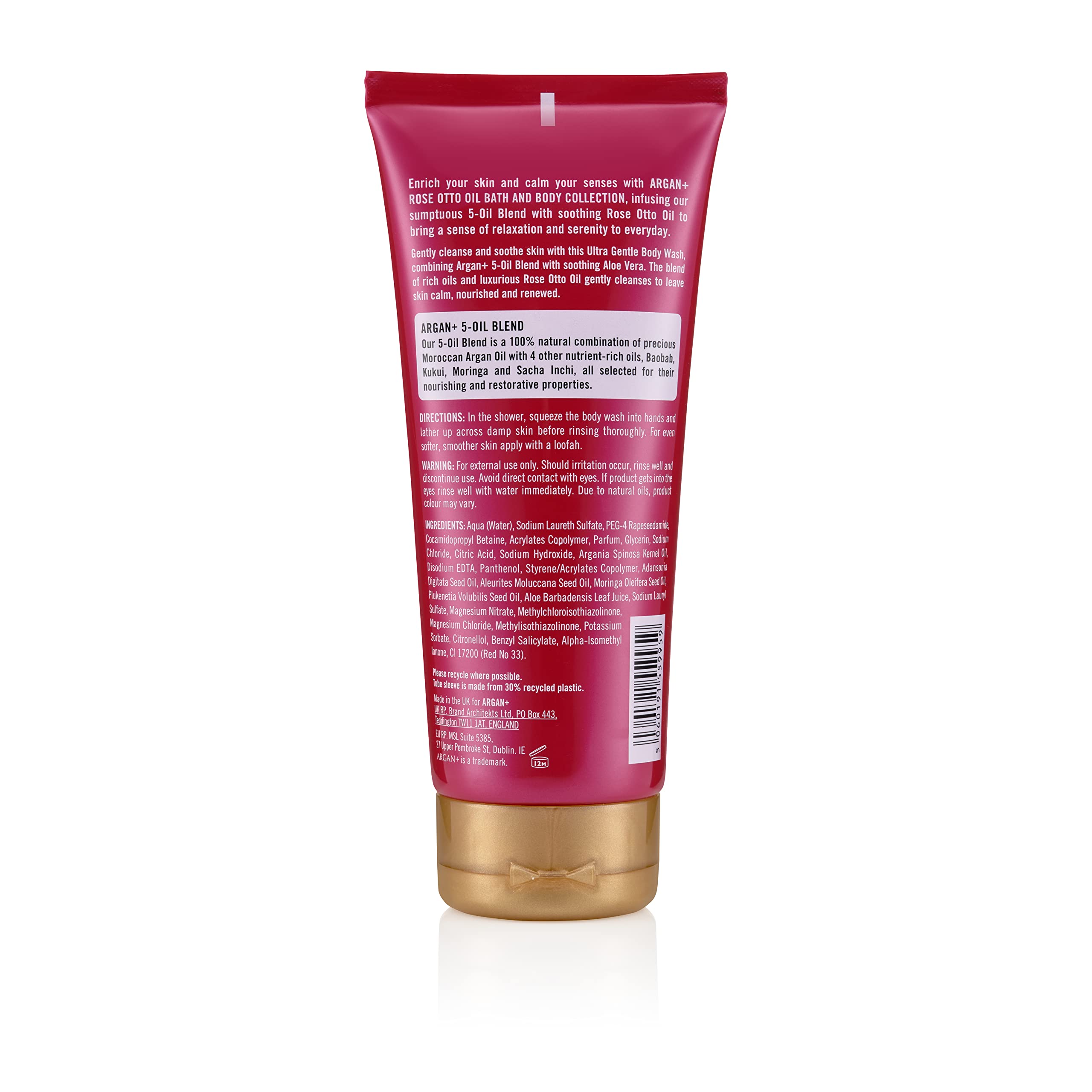 Argan+ Ultra Gentle Body Wash with Rose Otto Oil - Softly Cleanses, Soothes & Comforts Skin | Vegan Shower Gel 200ml | Perfect for Dry & Sensitive Skin Care Routine