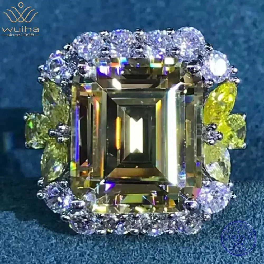 WUIHA 925 Sterling Silver 3EX Emerald Cut 6CT VVS Pink Sapphire Synthetic Moissanite Ring for Women | Elegant Gift for Anniversary, Engagement & Wedding | Drop Shipping Available