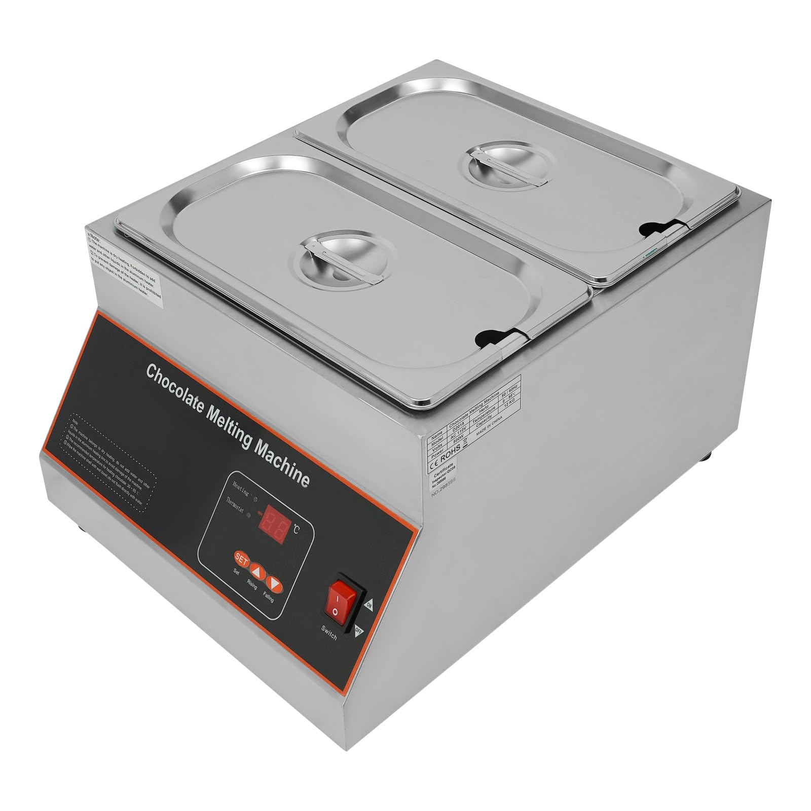 **500W Electric Chocolate Melting & Tempering Machine with Temperature Control - 2 Tanks Commercial Warmer for Chocolate, Milk, Coffee, Cheese & Soup - Perfect for Bakeries, Cafés & Candy Shops**