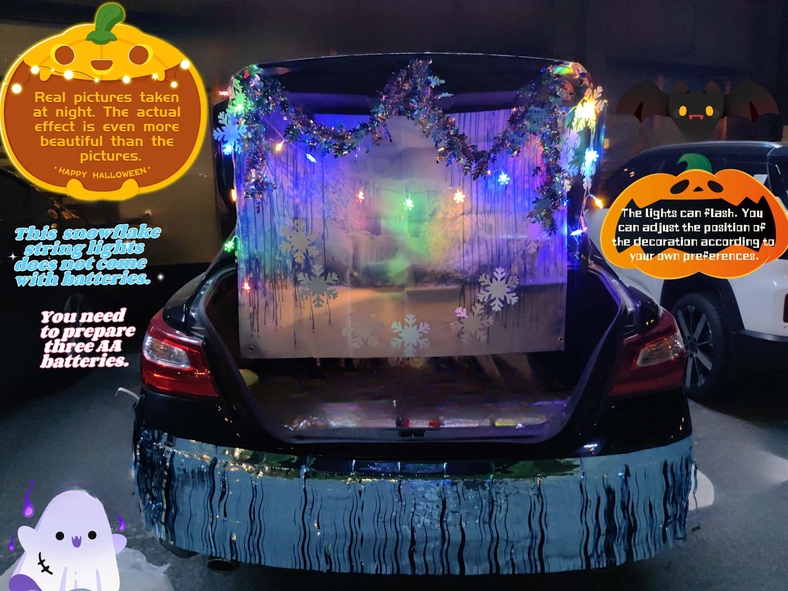 Halloween Trunk or Treat Car Decorations Kit with LED Lights - Ice & Snow Themed SUV/Truck Stickers (Blue & White) for Spooky Seasonal Parties & Neighborhood Trick-or-Treat Events
