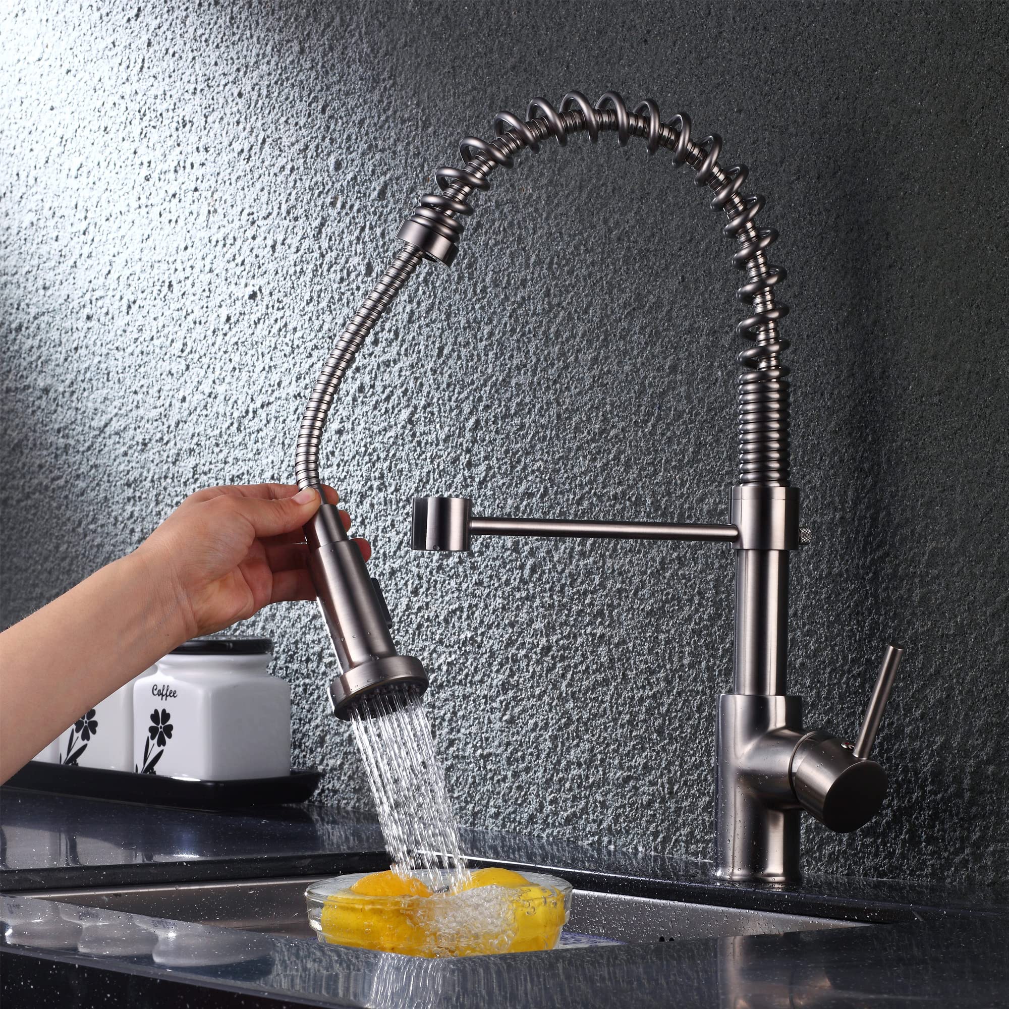Brushed Nickel Pull Down Kitchen Faucet - High Arc Single Handle for Modern Homes