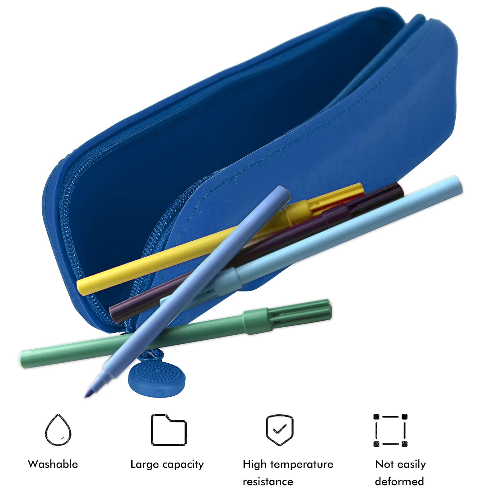 Soft Durable Silicone Pencil Pouch - Waterproof & Leakproof Zipper Case for Makeup, Pens & Small Accessories (Blue, Small) - Perfect for School, Office & Travel Organization
