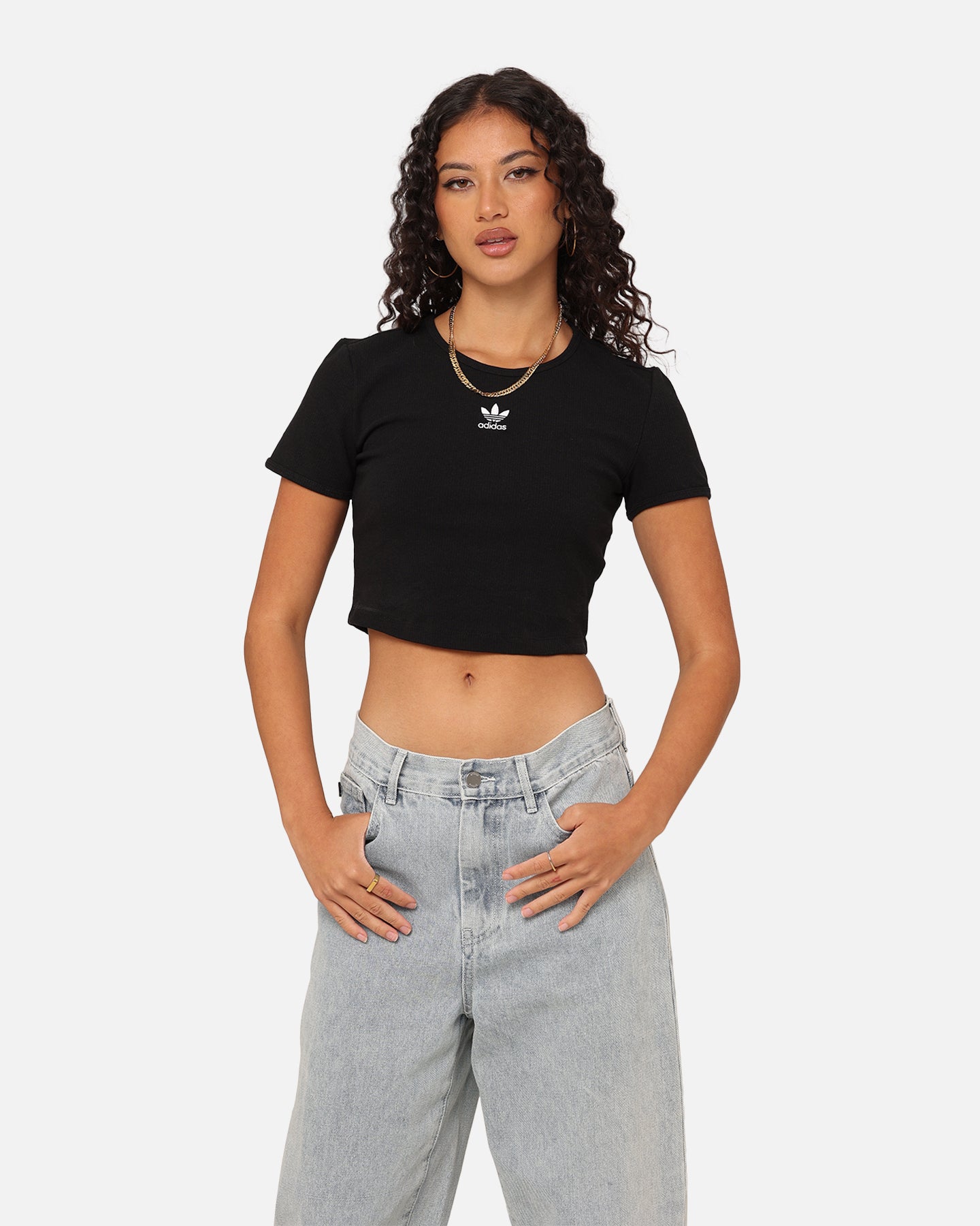 Adidas Women's Essentials Ribbed Baby Tee - Soft Cotton Crewneck T-Shirt for Casual Wear & Everyday Outfits | Black