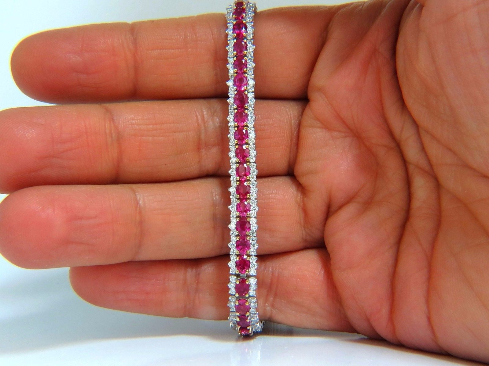 13.81ct Vivid Red Natural Ruby Tennis Bracelet in 14K Gold - Three Row Elegant Design for Women, Perfect for Weddings, Parties & Special Occasions