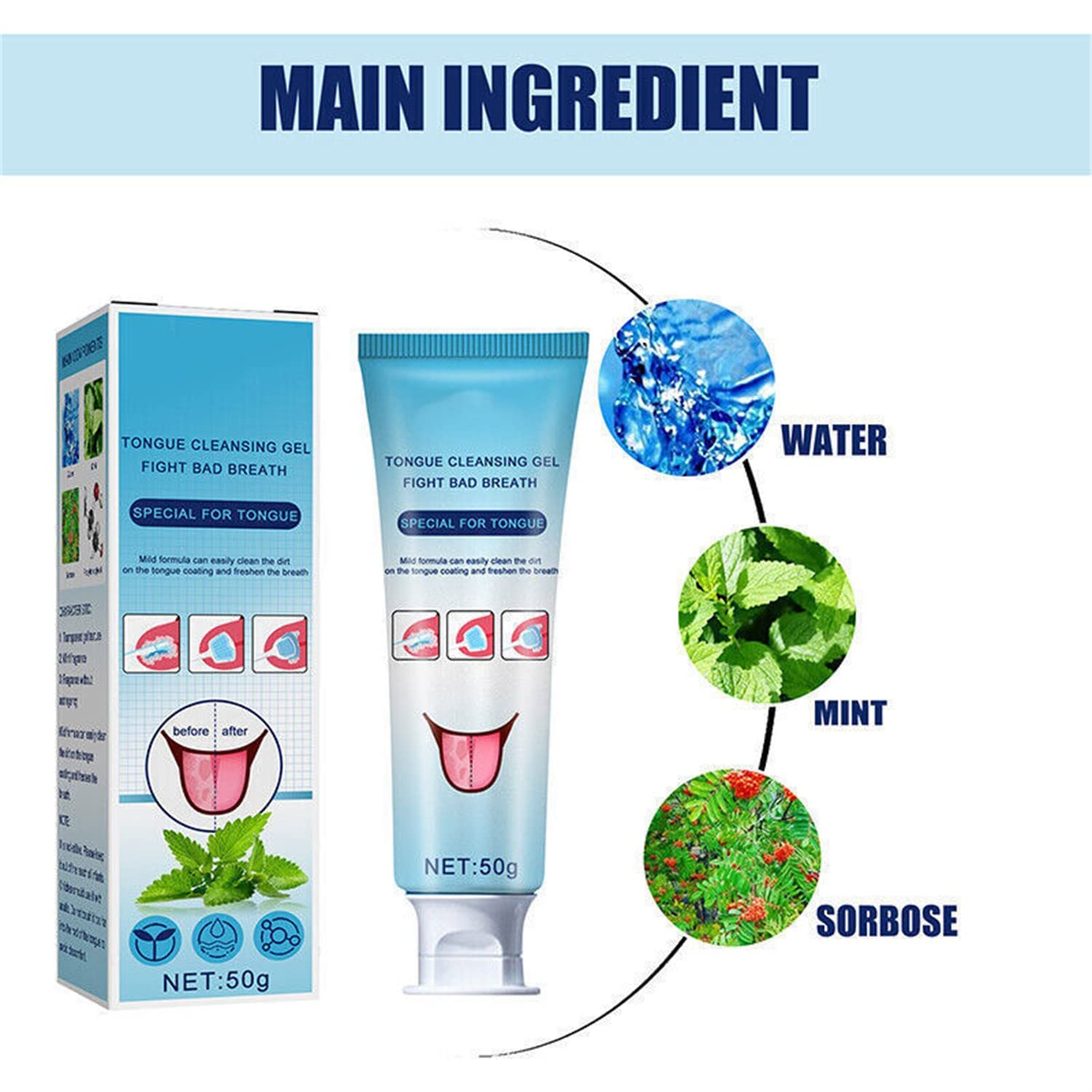 **Tongue Cleaner Scraper & Brush Kit with Fresh Breath Gel - Oral Care for Adults, Removes Bad Breath & Tongue Coating, 50g (2pcs) - Perfect for Daily Hygiene & Travel Use**