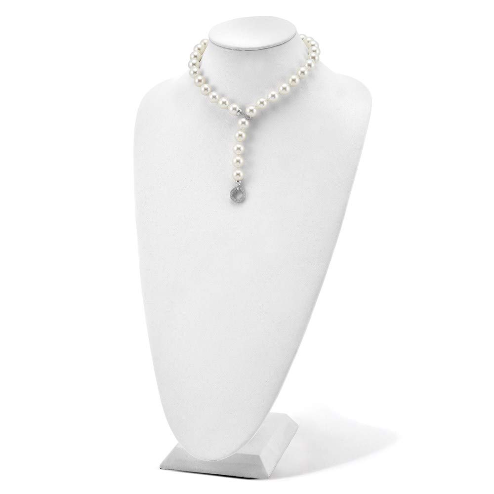925 Sterling Silver 12-13mm White Shell Cubic Zirconia Pendant Necklace with Fancy Clasp - Elegant Fine Jewelry for Women, Perfect Gift for Her (18.5