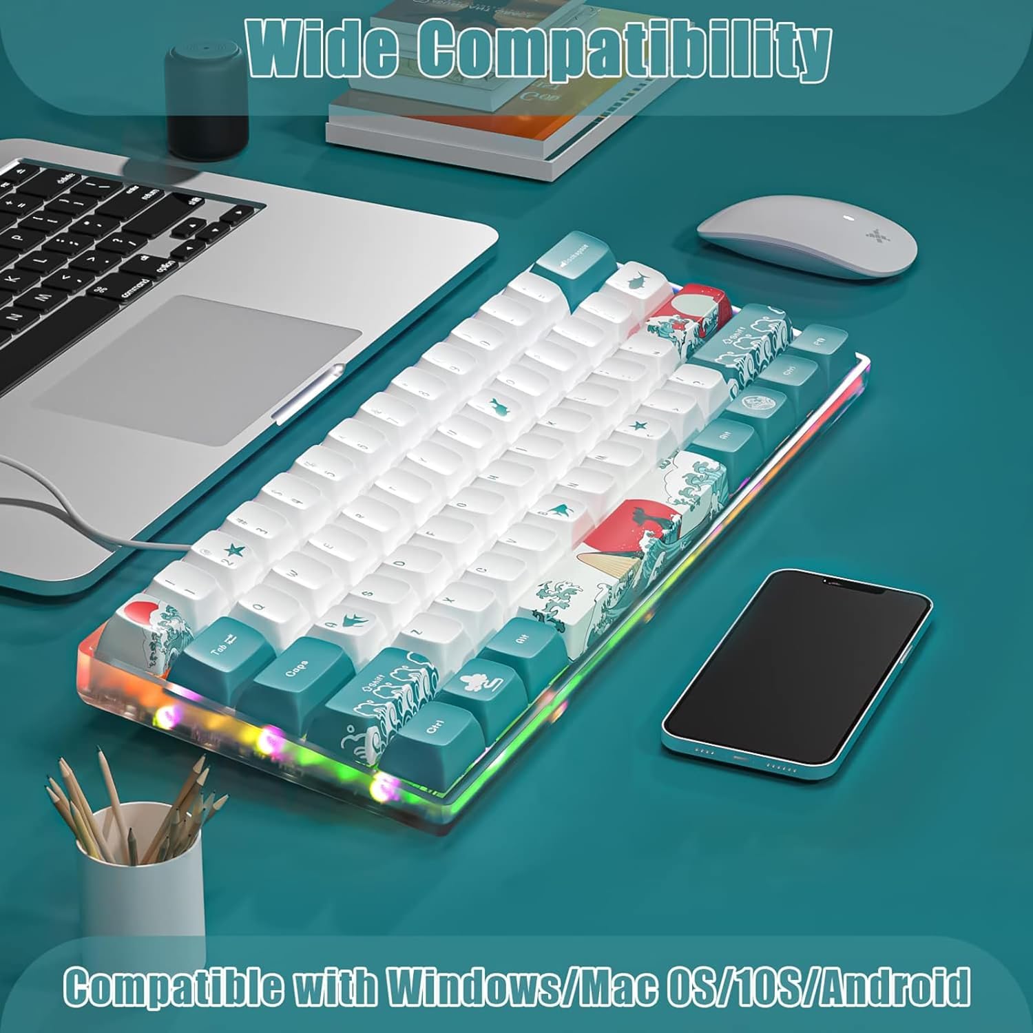 MIHIYIRY 60% Wired Mechanical Gaming Keyboard - 61 Keys RGB Backlit Compact Keyboard for Windows & Mac | Perfect for Esports, Office Work & Travel Gaming Setup