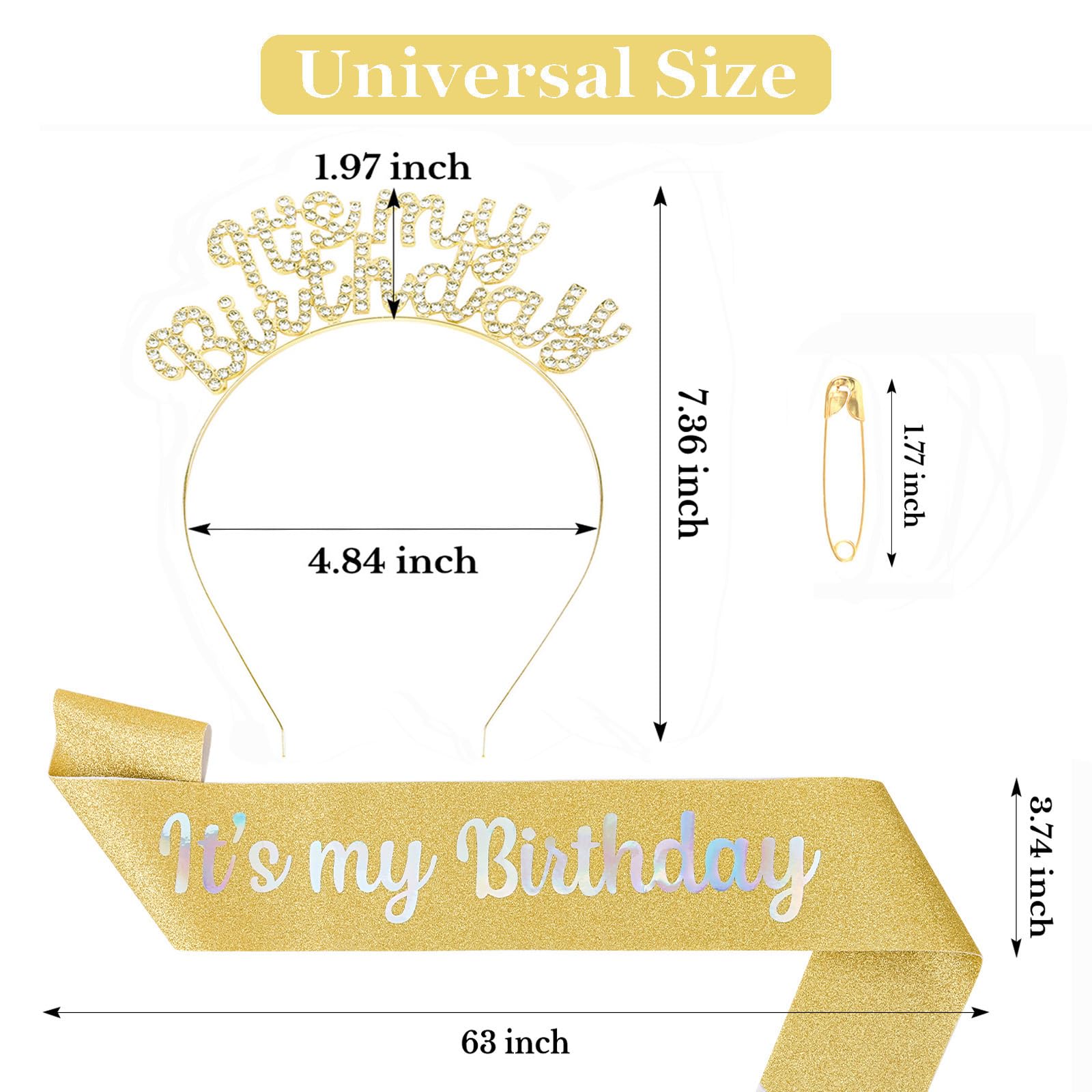 Gold 'It's My Birthday' Headband & Sash Set for Women & Girls - Perfect for Birthday Parties, Bachelorette, Bridal Showers & Special Occasions