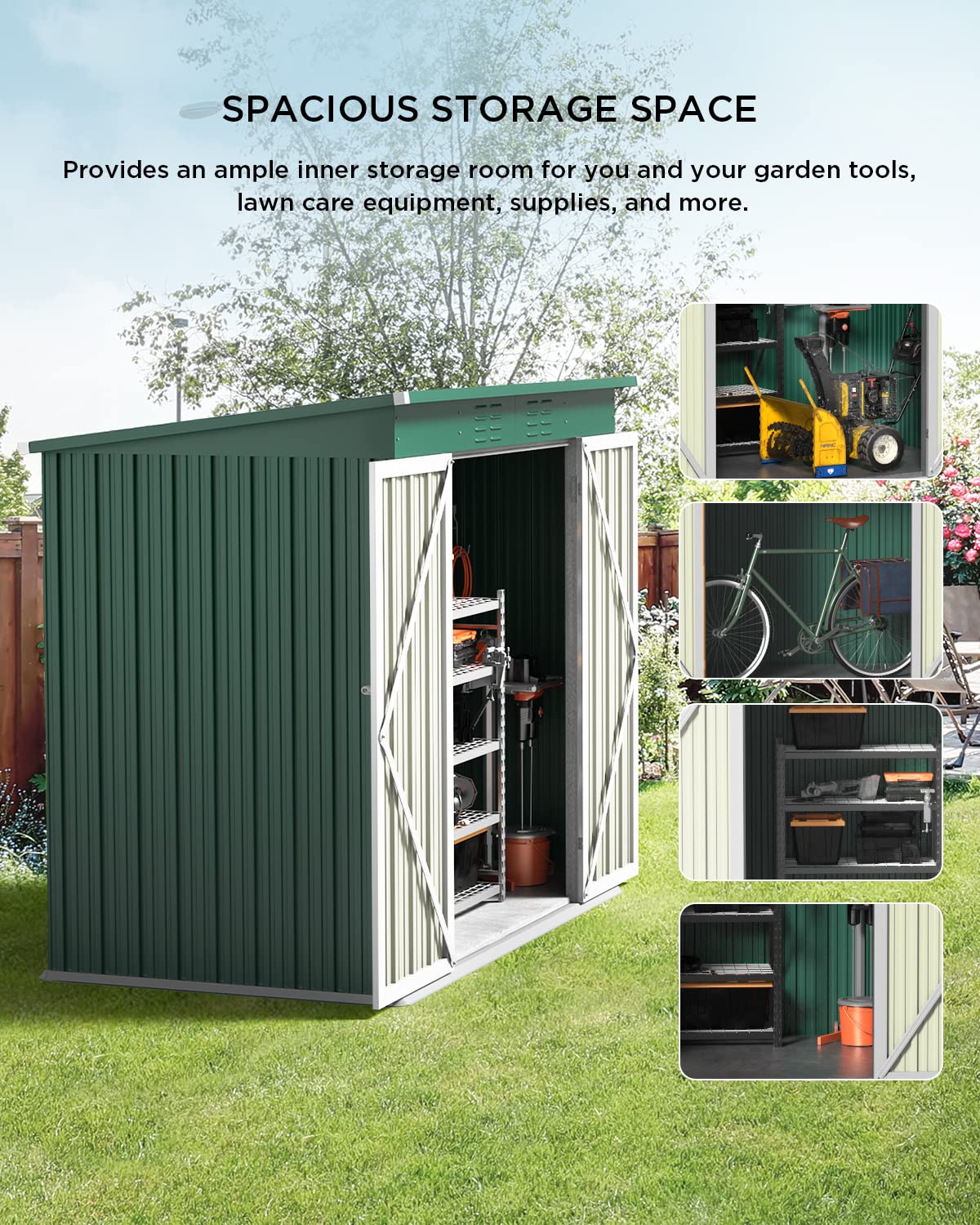 Bealife 6' x 4' Outdoor Storage Shed - Heavy Duty Metal Garden Shed with Double Lockable Doors, Waterproof & Rustproof Tool Storage Cabinet for Backyard, Patio, Lawn (Green) | Perfect for Storing Gardening Tools, Lawn Equipment & Seasonal Items