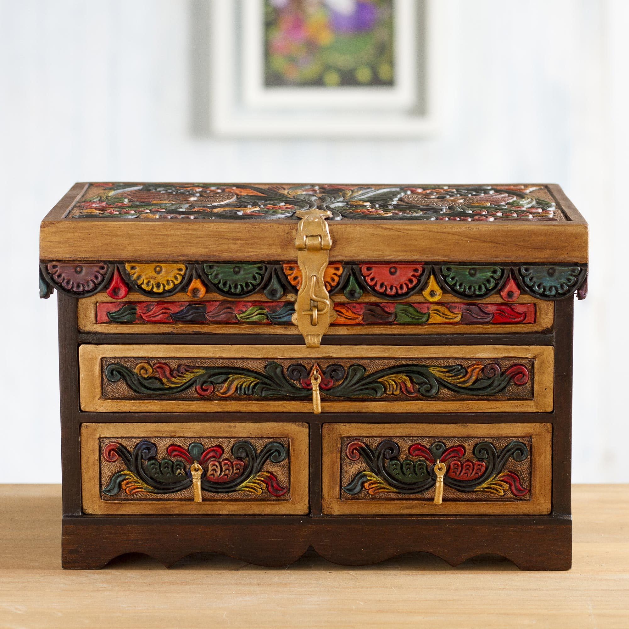 Novica Handmade Amber Leather & Wood Jewelry Box - Handcrafted Treasure Chest for Necklaces, Rings & Keepsakes - Perfect Gift for Women, Brides & Jewelry Organizers (Home Decor, Dresser Display, Travel Storage)