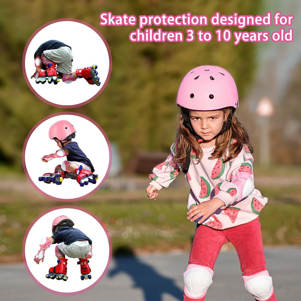 NICEWAT Kids Knee Pads Set - 7-in-1 Protective Gear for Children Ages 3-7, Includes Knee Pads & Skateboard Helmet for Biking, Roller Skating, Scooter, and Outdoor Sports Safety