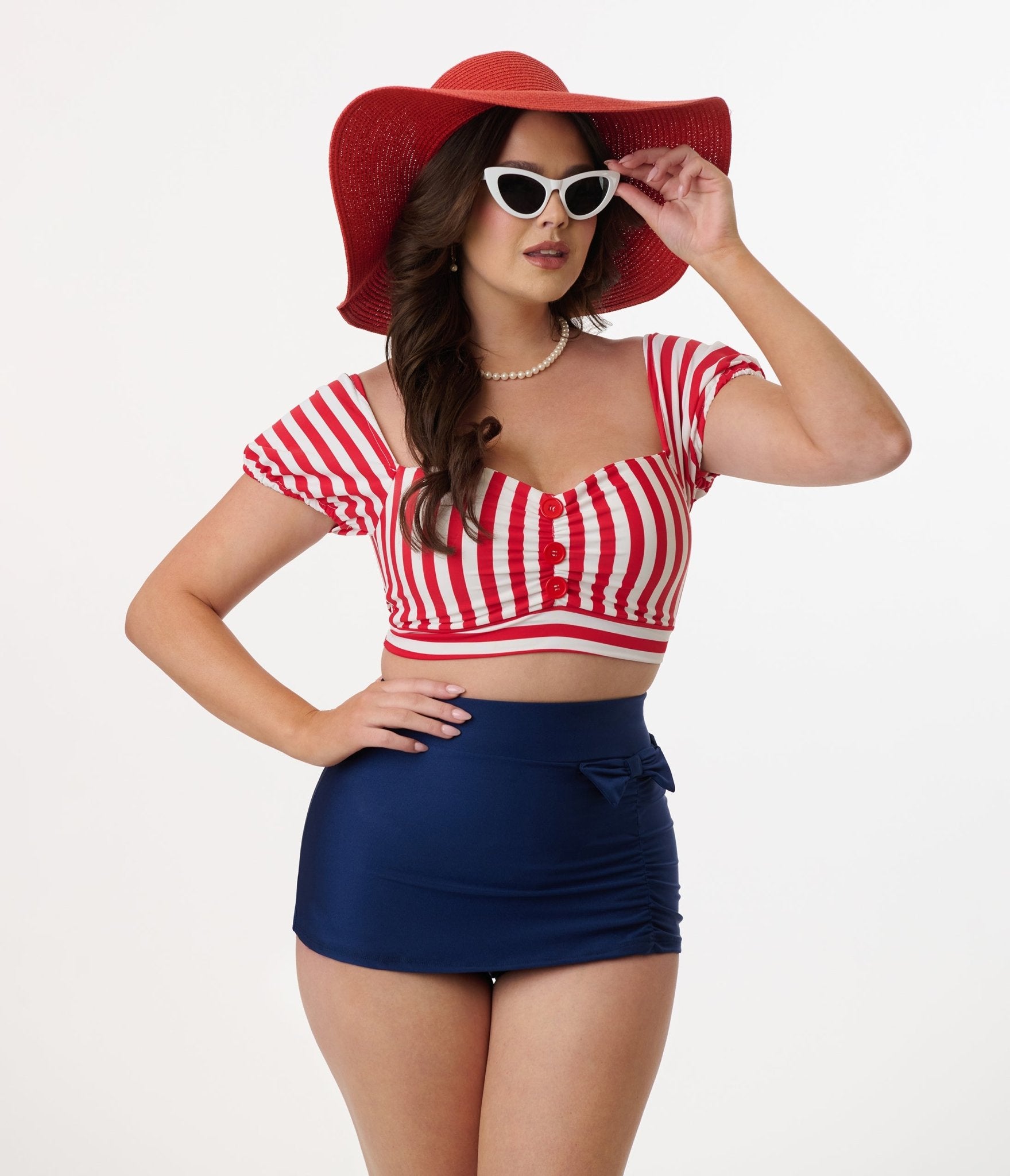 Pinky Pinups Red & White Striped Swim Top - Women's Retro Bikini Top for Beach, Pool & Summer Vacations | Vintage Style Swimwear for Surfing & Sunbathing