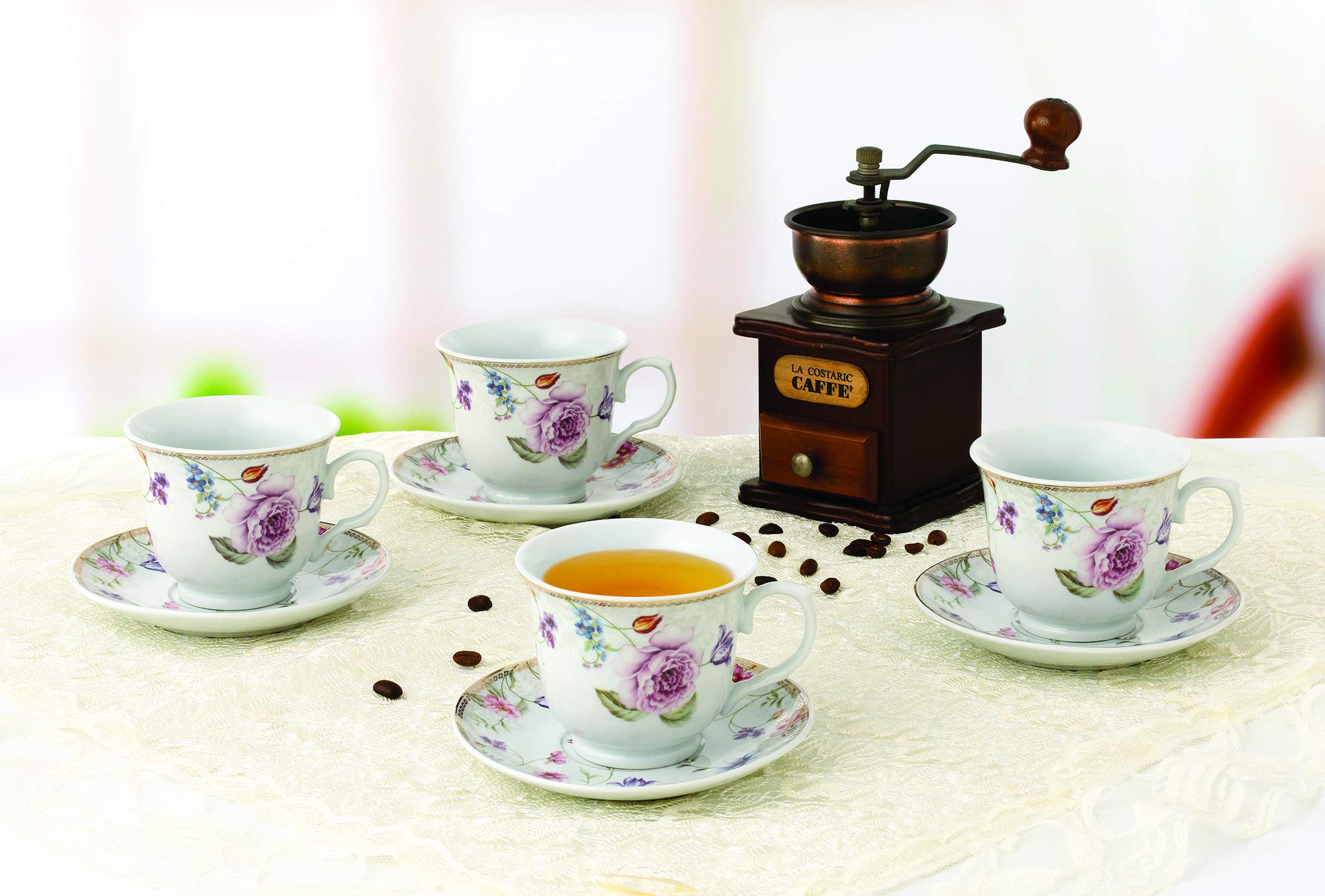 Lorren Home Trends 230-2020 Purple Cups and Saucers Set - Elegant Tea & Coffee Serving for Home, Office, and Gifts