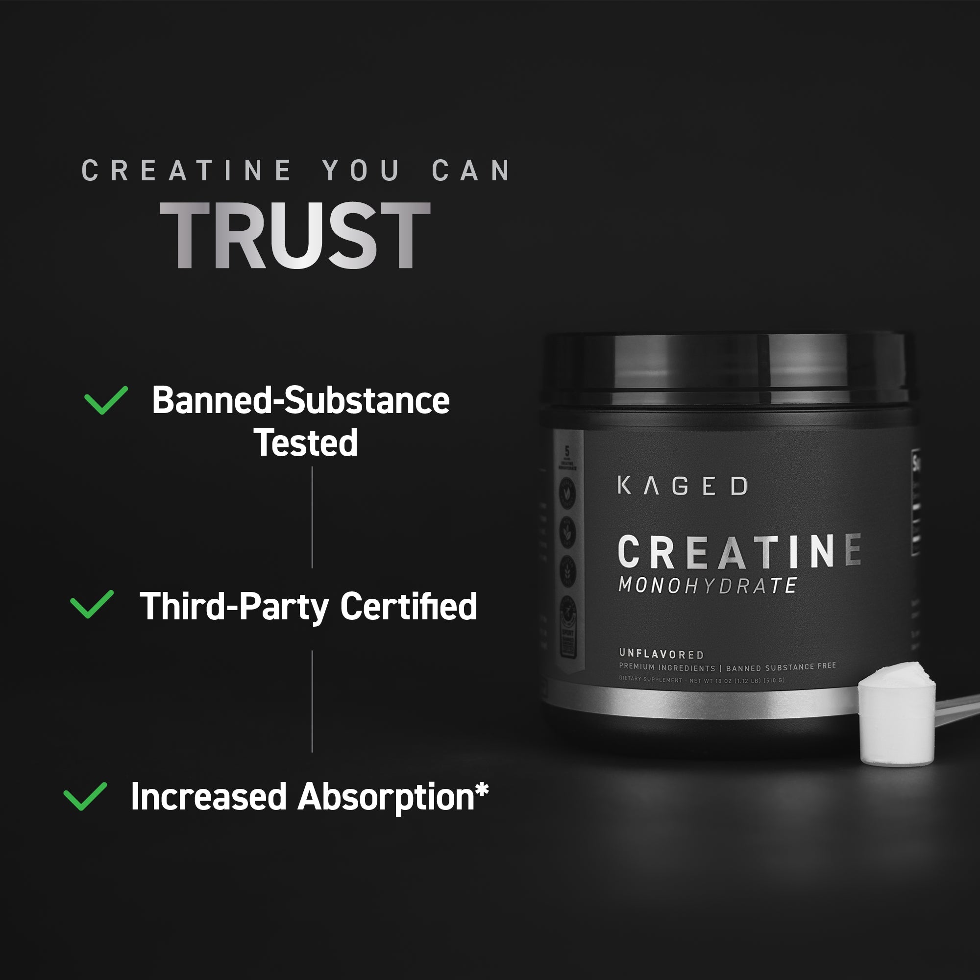 Premium Kaged Creatine Monohydrate Powder - Pure Muscle Building Supplement for Athletes & Bodybuilders - Pre-Workout & Post-Workout Recovery