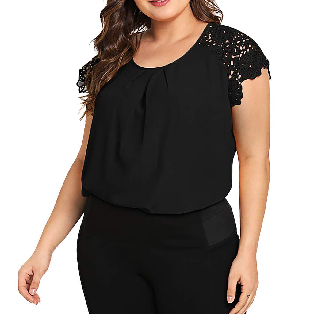 Ideology Plus Size Women's Tops - Floral & Solid Blouse with Lace Detail, Casual Shoulder Tops in Black | Perfect for Office Wear, Date Nights & Everyday Fashion
