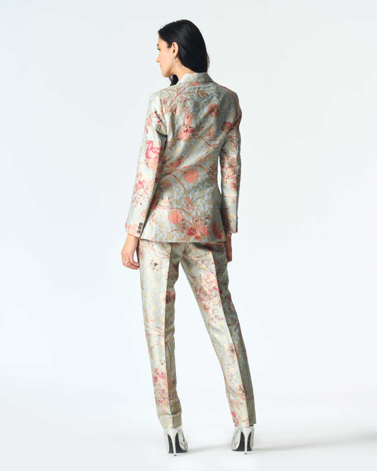 Elegant Rana Blazer in Silk Brocade - Ice Blue Color for Women | Perfect for Office Wear, Cocktail Parties & Formal Events